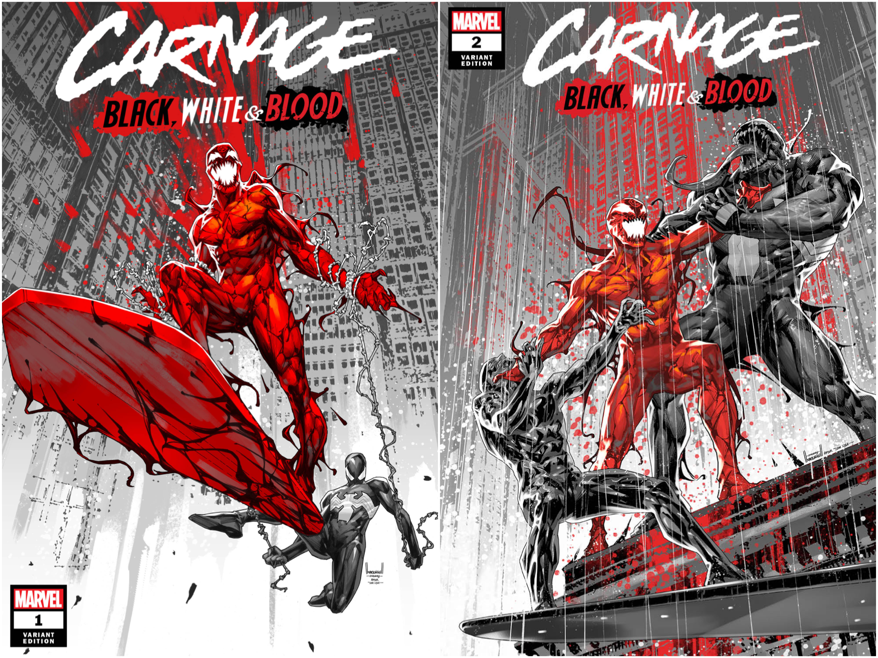 CARNAGE BLACK WHITE AND BLOOD #1 & #2 KAEL NGU EXCLUSIVE VARIANT COMBO
