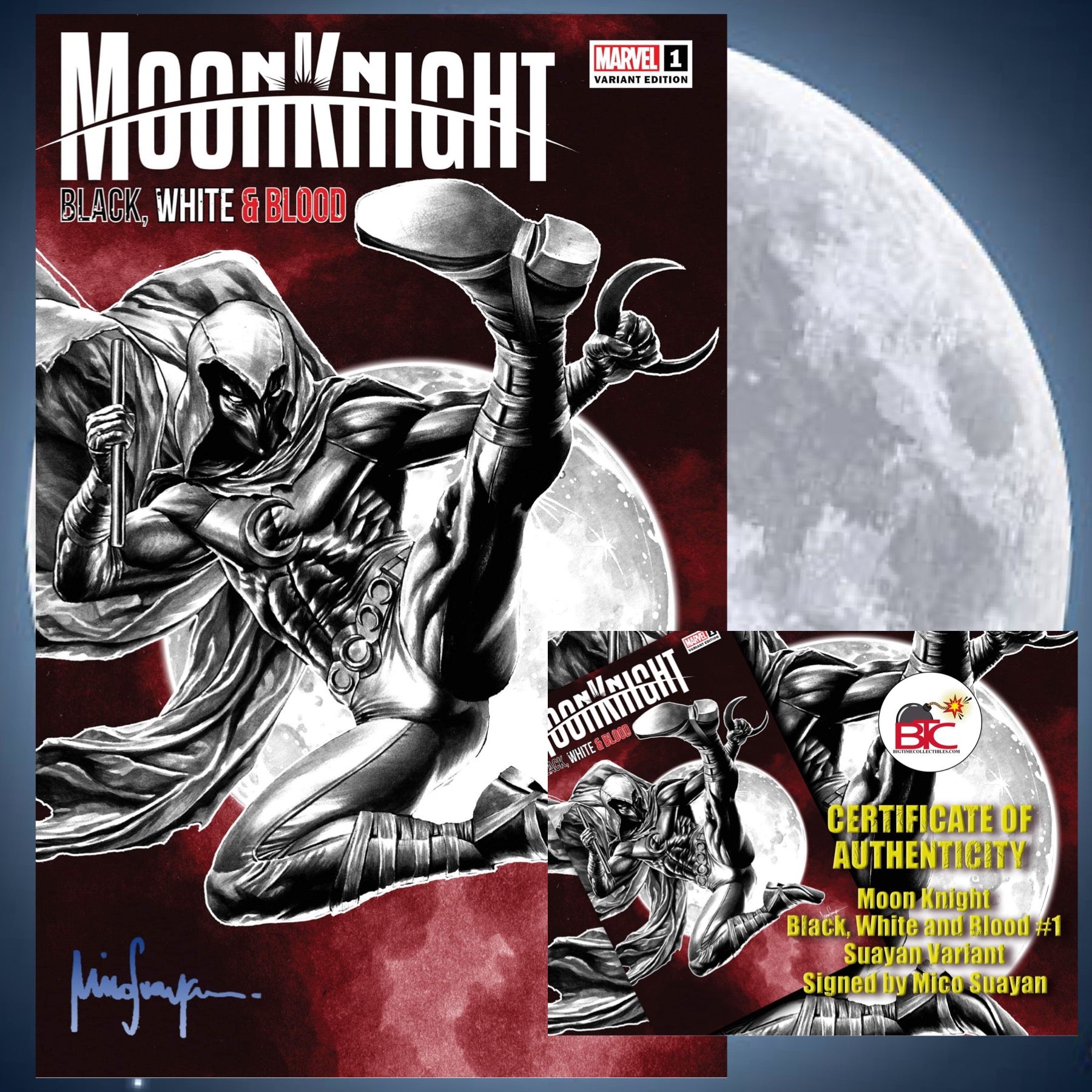 MOON KNIGHT: BLACK, WHITE & BLOOD 1 MICO SUAYAN EXCLUSIVE VARIANT OPTIONS