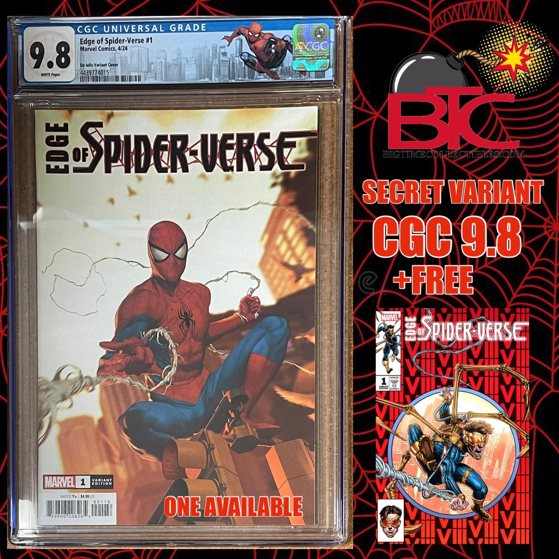 EDGE OF SPIDERVERSE #1 DE LULIS SECRET VARIANT CGC 9.8 W/SPIDER-MAN CUSTOM LABEL