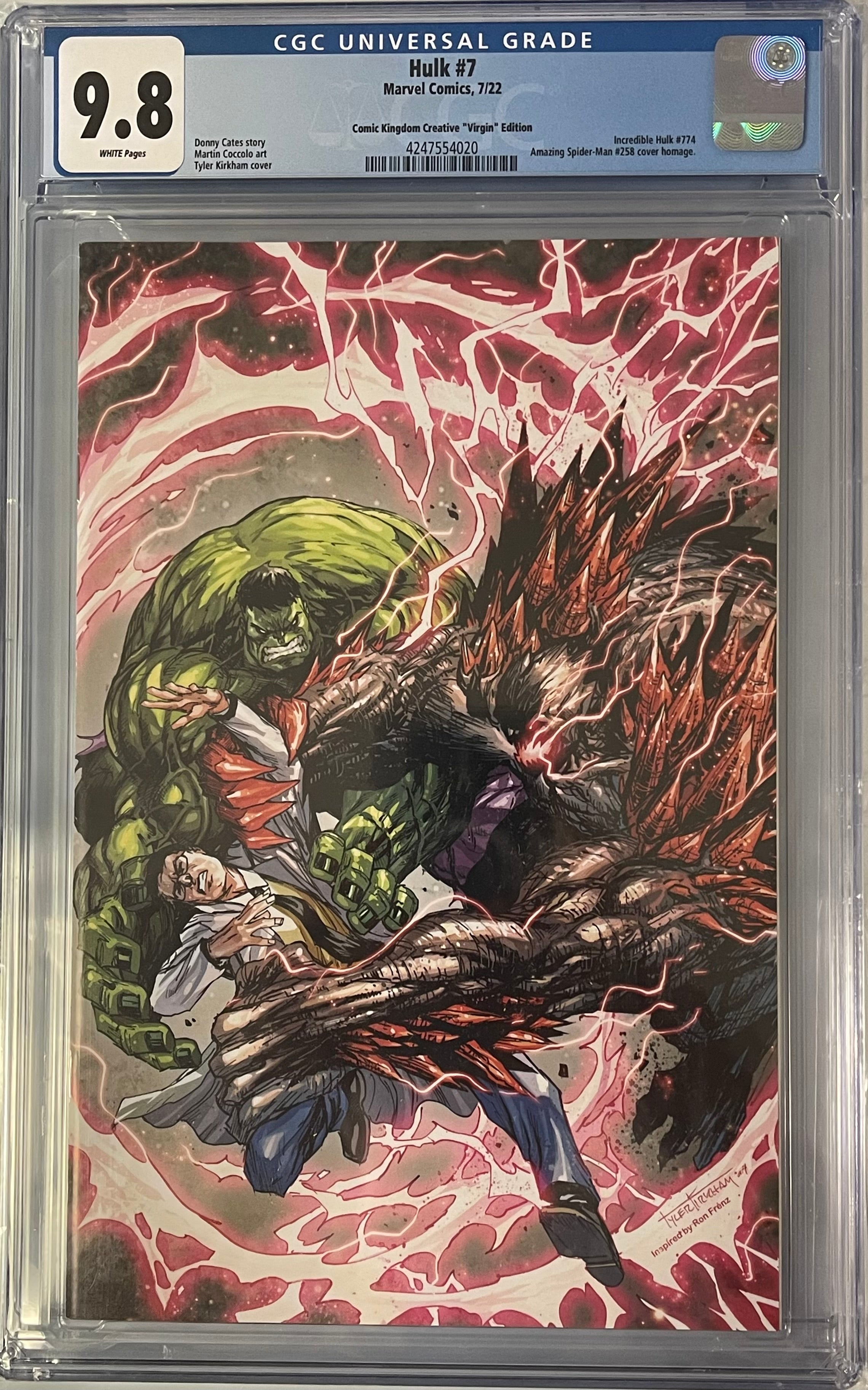 HULK #7 TYLER KIRKHAM EXCLUSIVE VIRGIN VARIANT CGC 9.8 (IN STOCK) C45