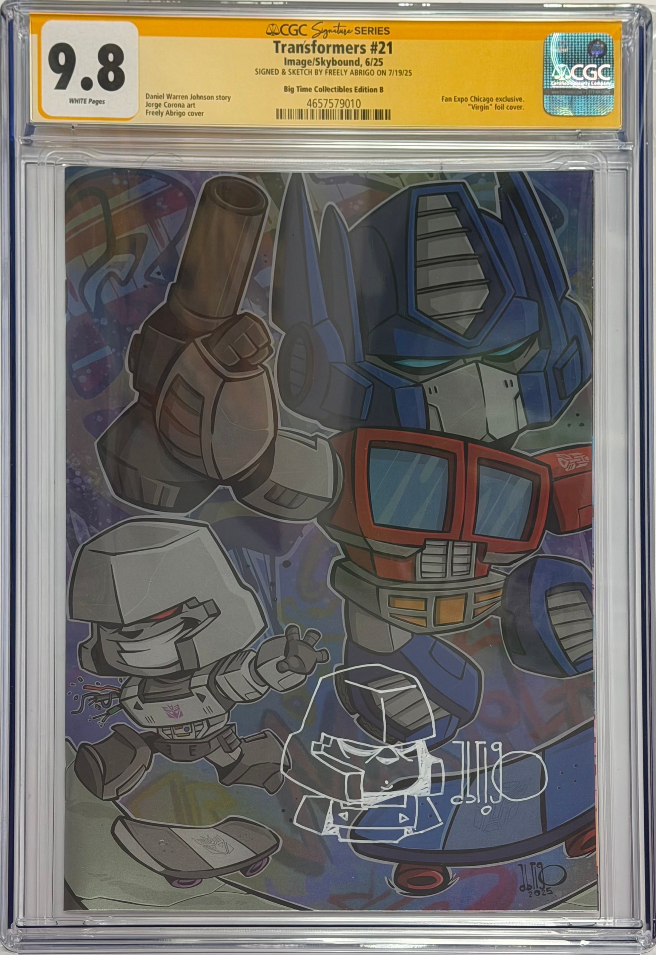 TRANSFORMERS #21 FREELY ABRIGO FOIL EDITION SIGNED W/MEGATRON REMARQUE BY FREELY ABRIGO CGC 9.8 (IN STOCK) C60