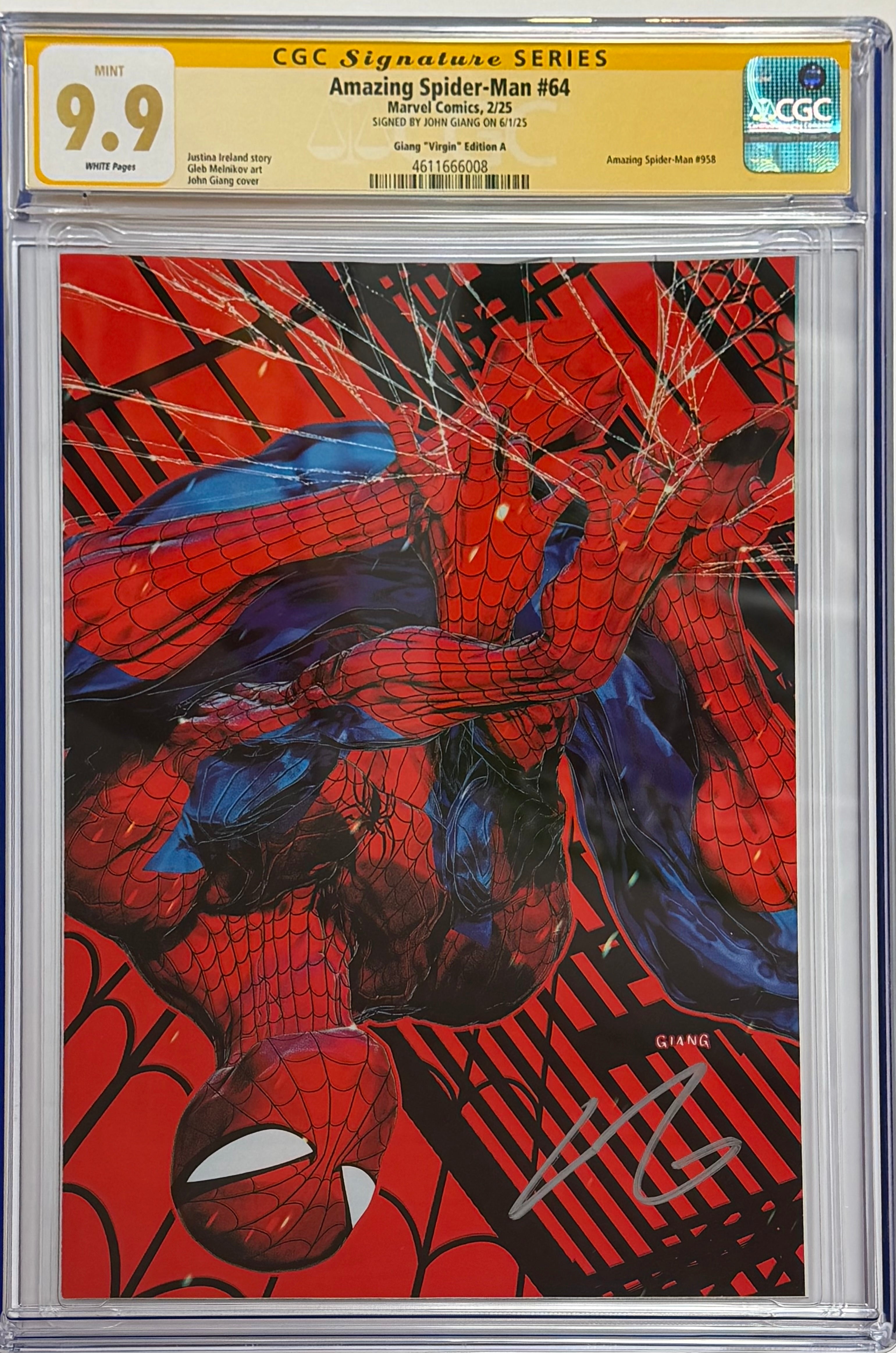 AMAZING SPIDER-MAN #64 JOHN GIANG NEGATIVE BLEED EXCLUSIVE VIRGIN EDITION SIGNED BY JOHN GIANG CGC 9.9 MINT (IN STOCK) C67