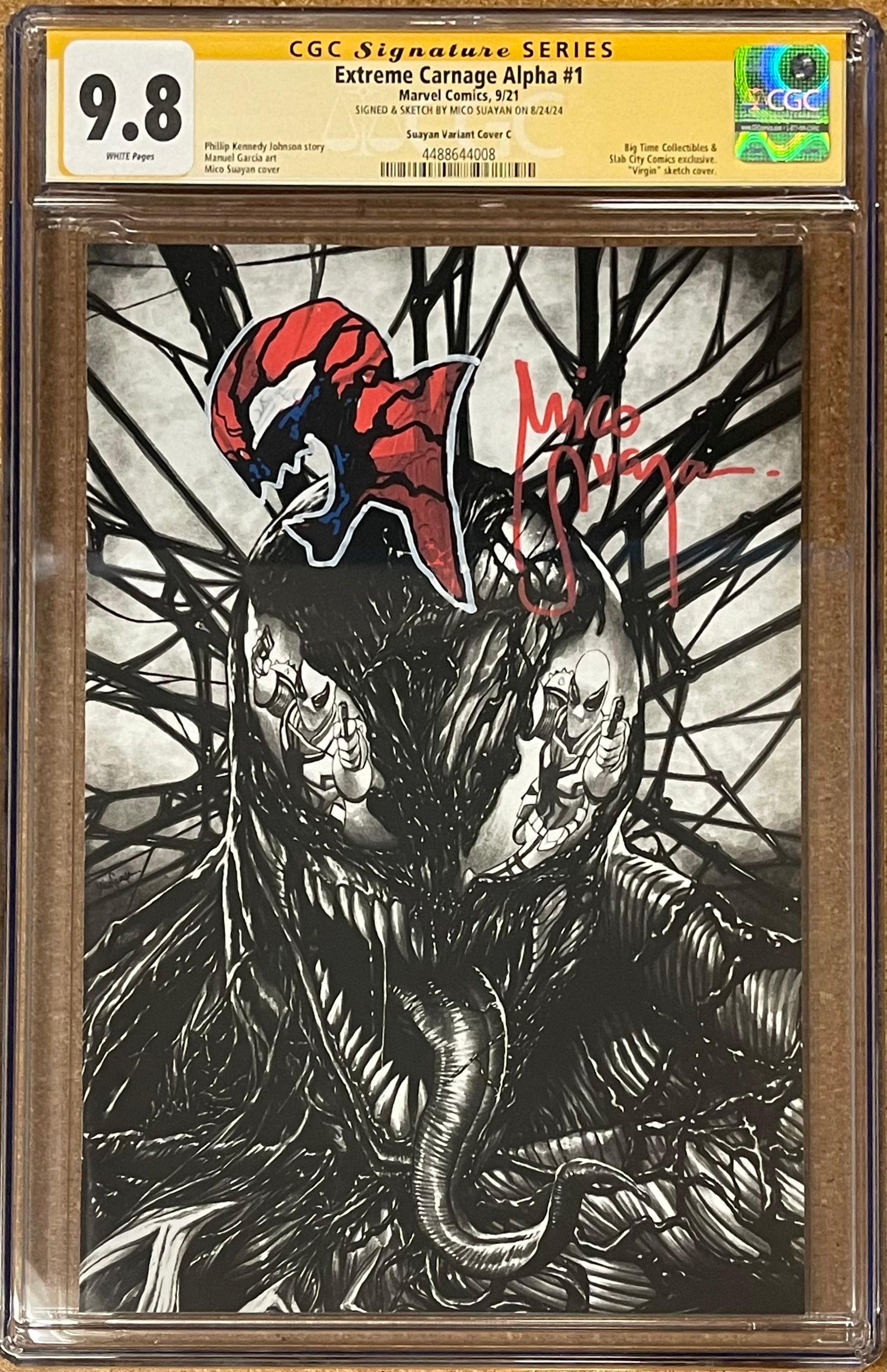 EXTREME CARNAGE ALPHA #1 VIRGIN SKETCH EDITION SIGNED W/COLORED CARNAGE SKETCH BY MICO SUAYAN CGC 9.8 (IN STOCK) C81