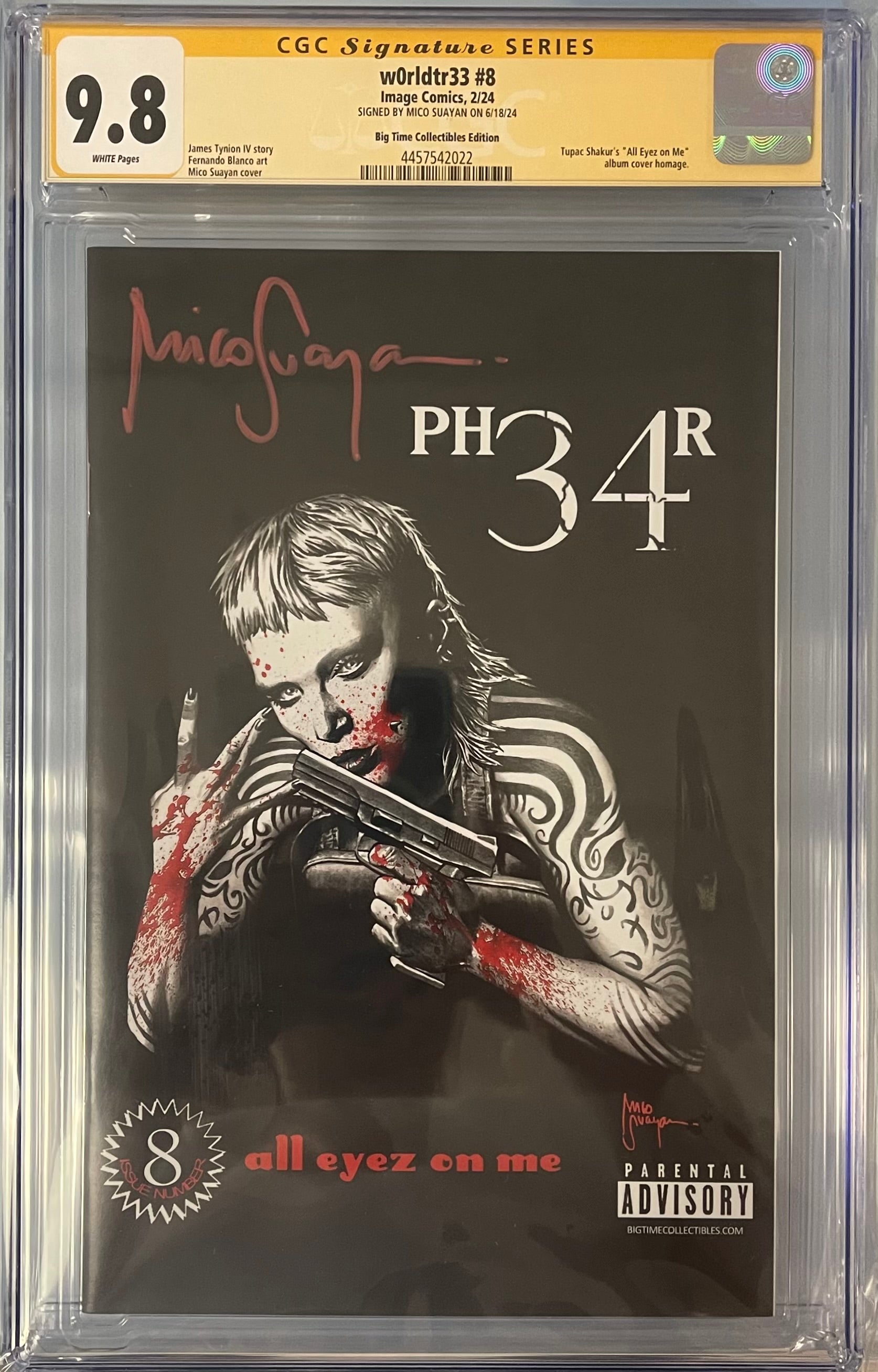 W0RLDTR33 #8 EXCLUSIVE TUPAC HOMAGE SIGNED BY MICO SUAYAN CGC 9.8 (IN STOCK) C3