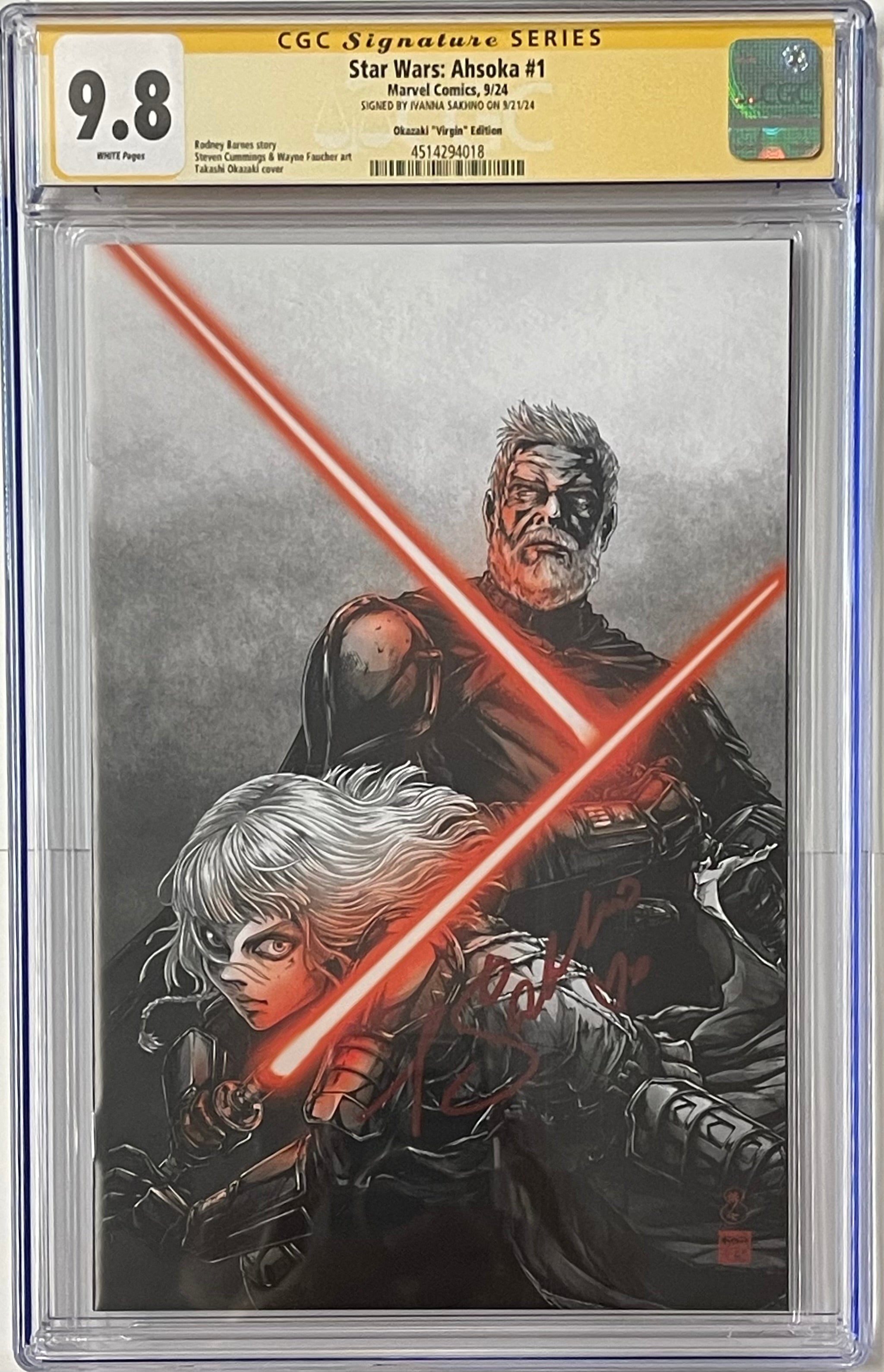 STAR WARS: AHSOKA #1 TAKASHI OKAZAKI LIMITED EDITION EXCLUSIVE VIRGIN VARIANT SIGNED BY IVANNA SAKHNO CGC 9.8 (C105)