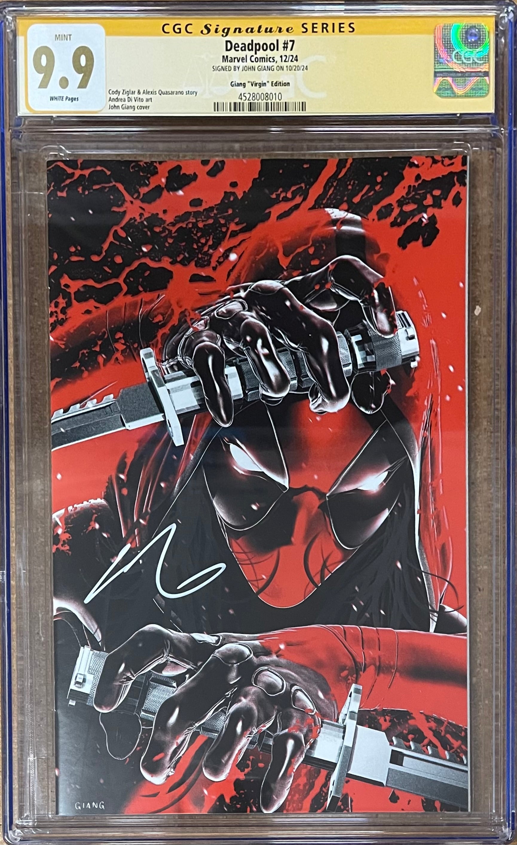 DEADPOOL #7 JOHN GIANG NEGATIVE BLEED EXCLUSIVE VIRGIN VARIANT SIGNED BY JOHN GIANG CGC 9.9 MINT (IN STOCK C65)