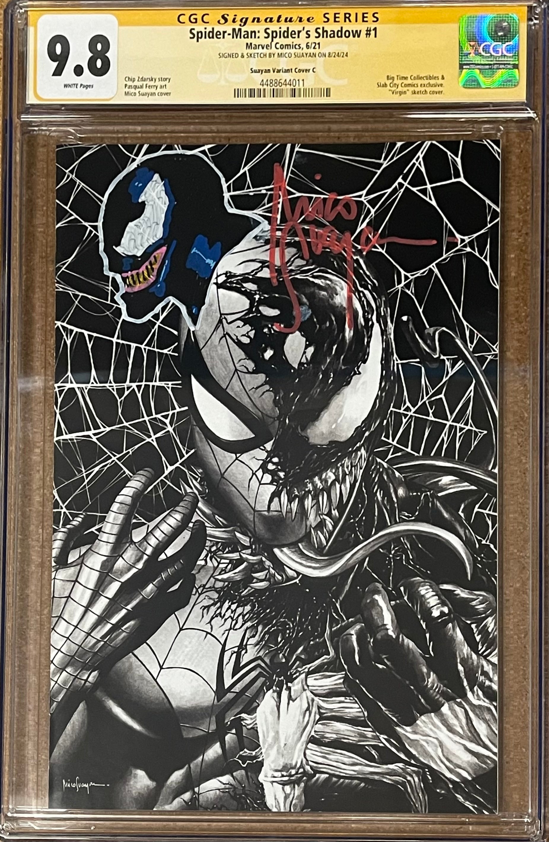 SPIDER-MAN SPIDER'S SHADOW #1 EXCLUSIVE VIRGIN SKETCH VARIANT SIGNED W/COLORED VENOM SKETCH BY MICO SUAYAN CGC 9.8 (IN STOCK) C80