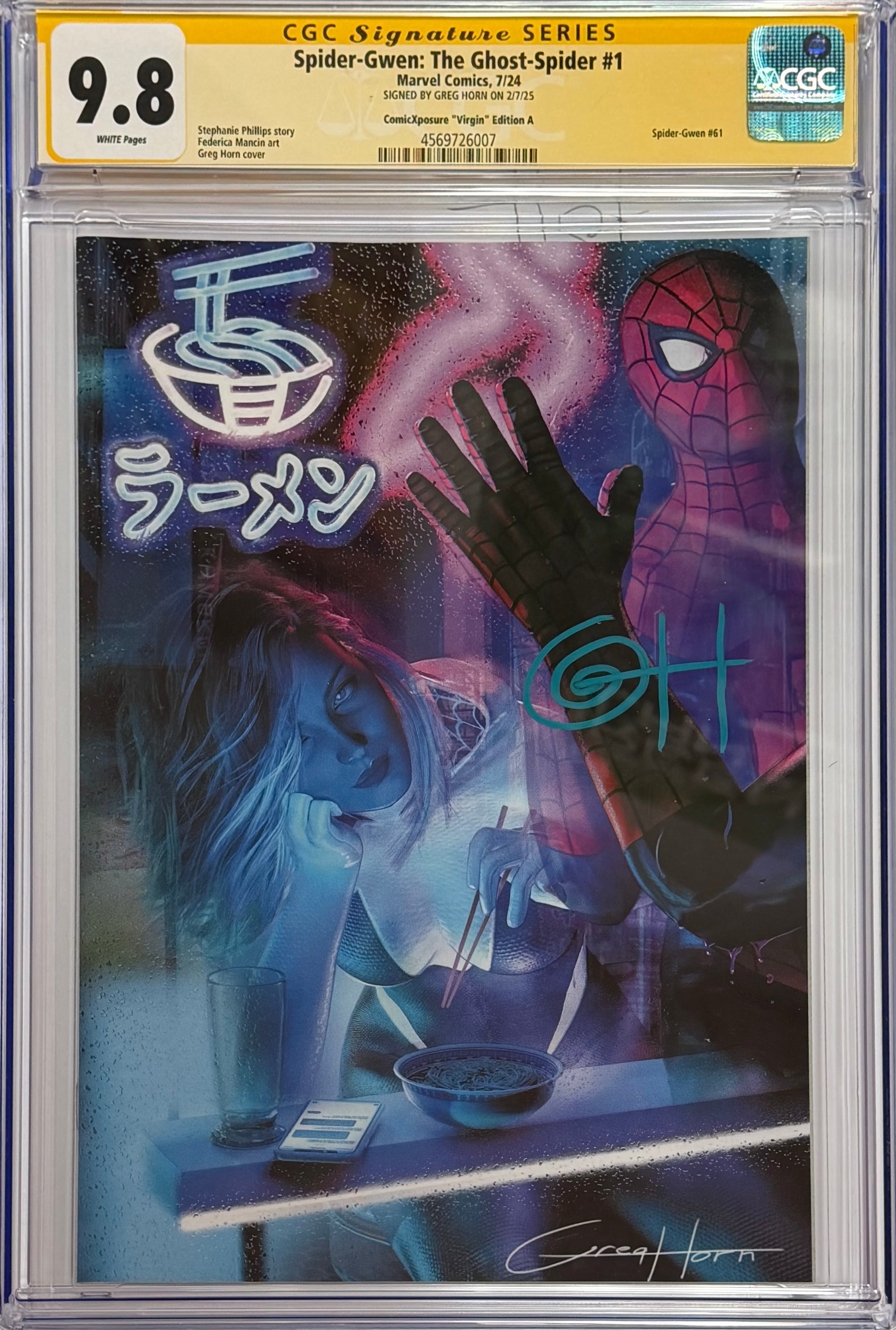 SPIDER-GWEN: THE GHOST-SPIDER #1 GREG HORN EXCLUSIVE VIRGIN EDITION SIGNED BY GREG HORN CGC 9.8 (IN STOCK) C66