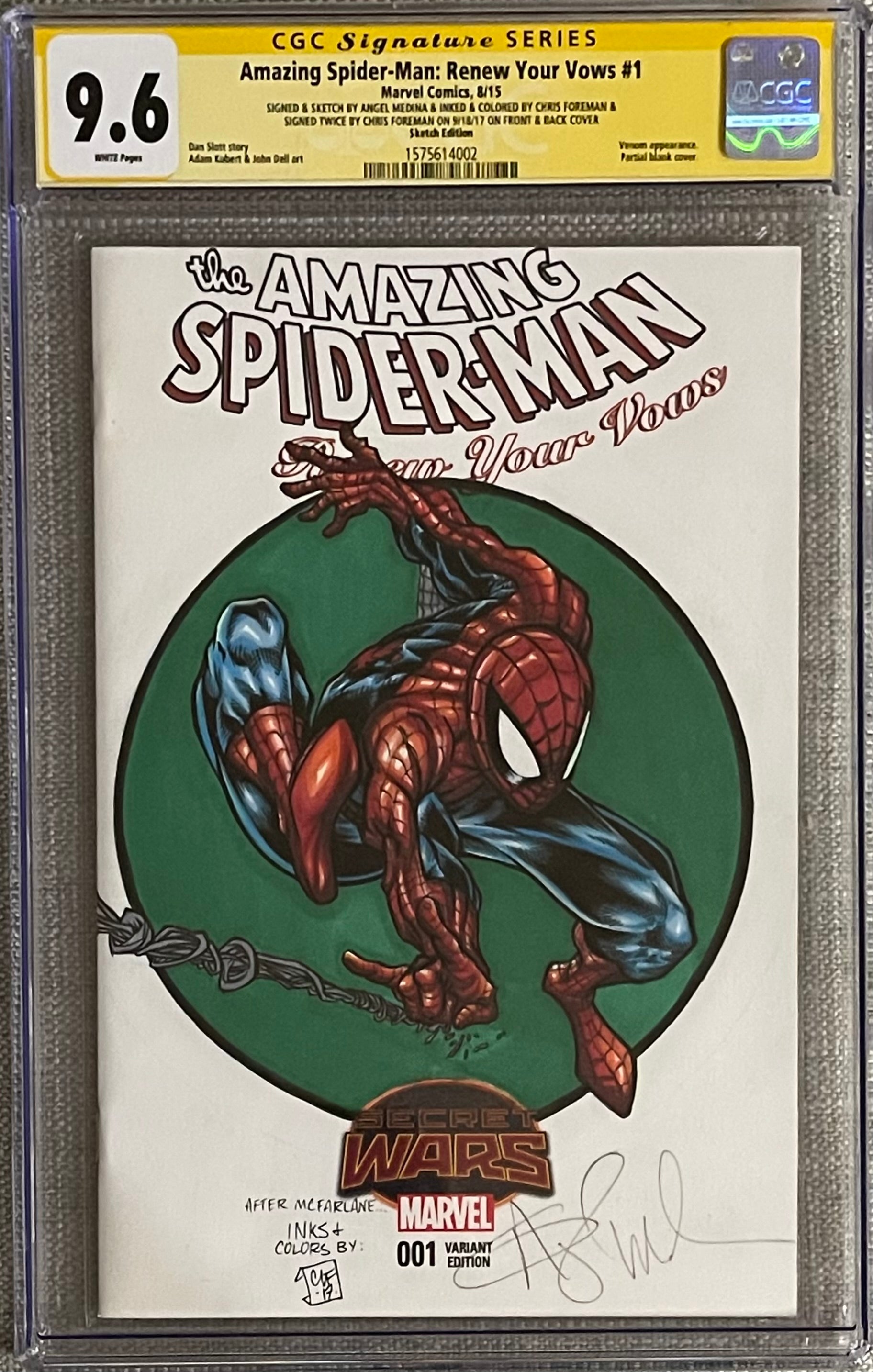 AMAZING SPIDER-MAN RENEW YOUR VOWS #1 SIGNED & SKETCHED BY ANGEL MEDINA, INKS & COLORED BY CHRIS FOREMAN & SIGNED TWICE BY CHRIS FOREMAN CGC 9.6 (C108)