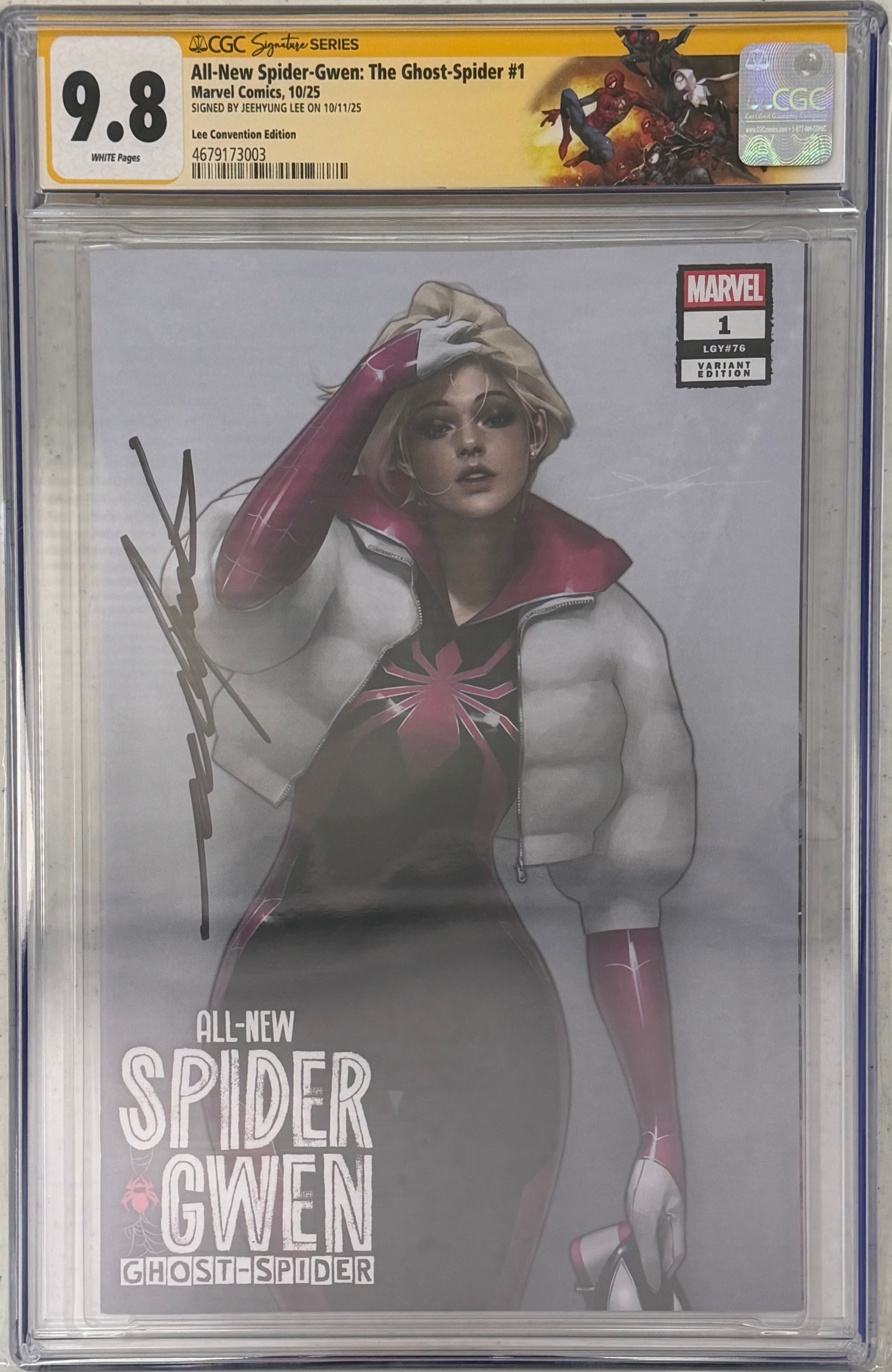 ALL-NEW SPIDER-GWEN: THE GHOST-SPIDER #1 EXCLUSIVE VARIANT SIGNED BY JEEHYUNG LEE W/SPIDERVERSE CUSTOM LABEL  CGC 9.8 (C68)