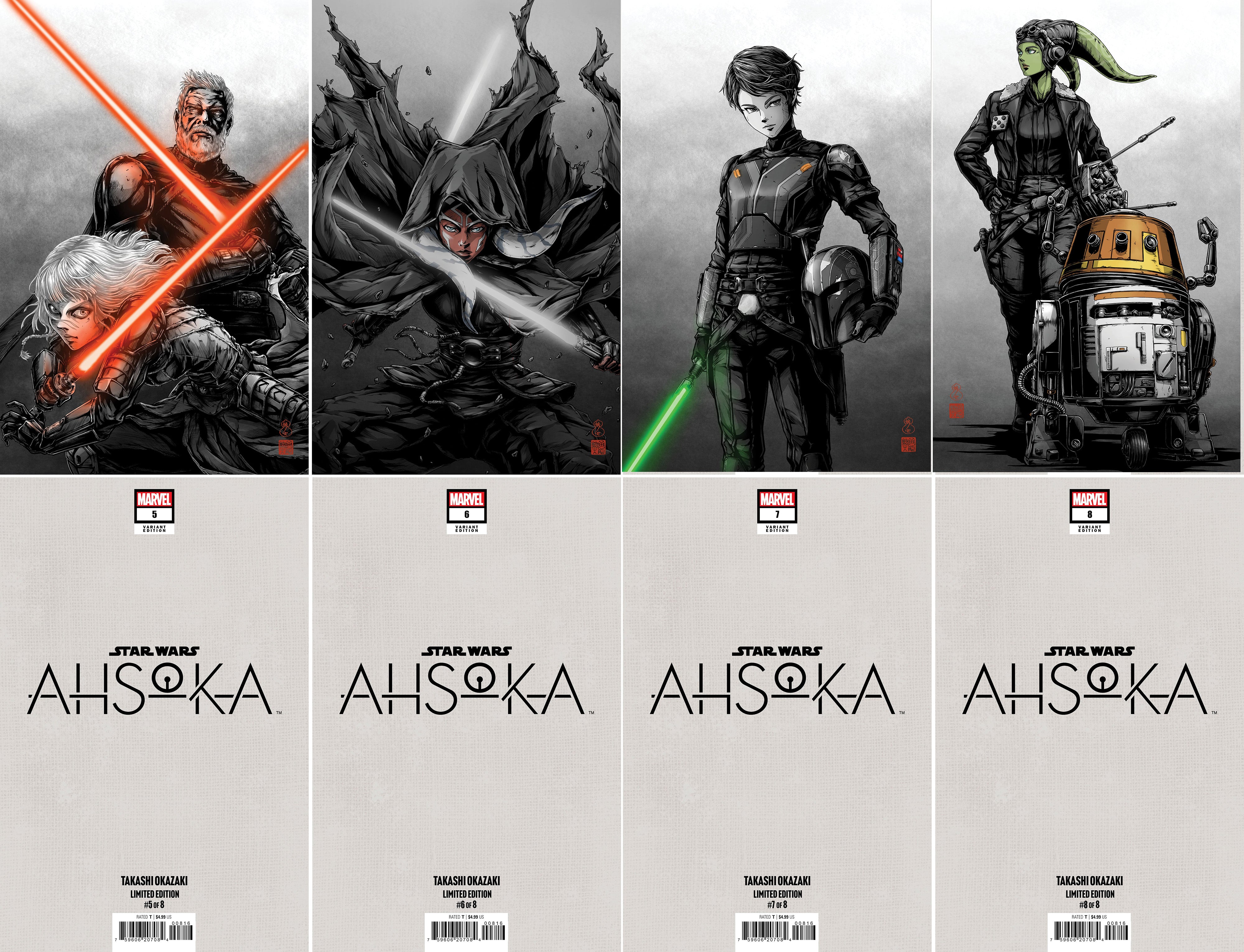 STAR WARS: AHSOKA #1-8 TAKASHI OKAZAKI LIMITED EDITION EXCLUSIVE VIRGIN VARIANT SET  04/2025