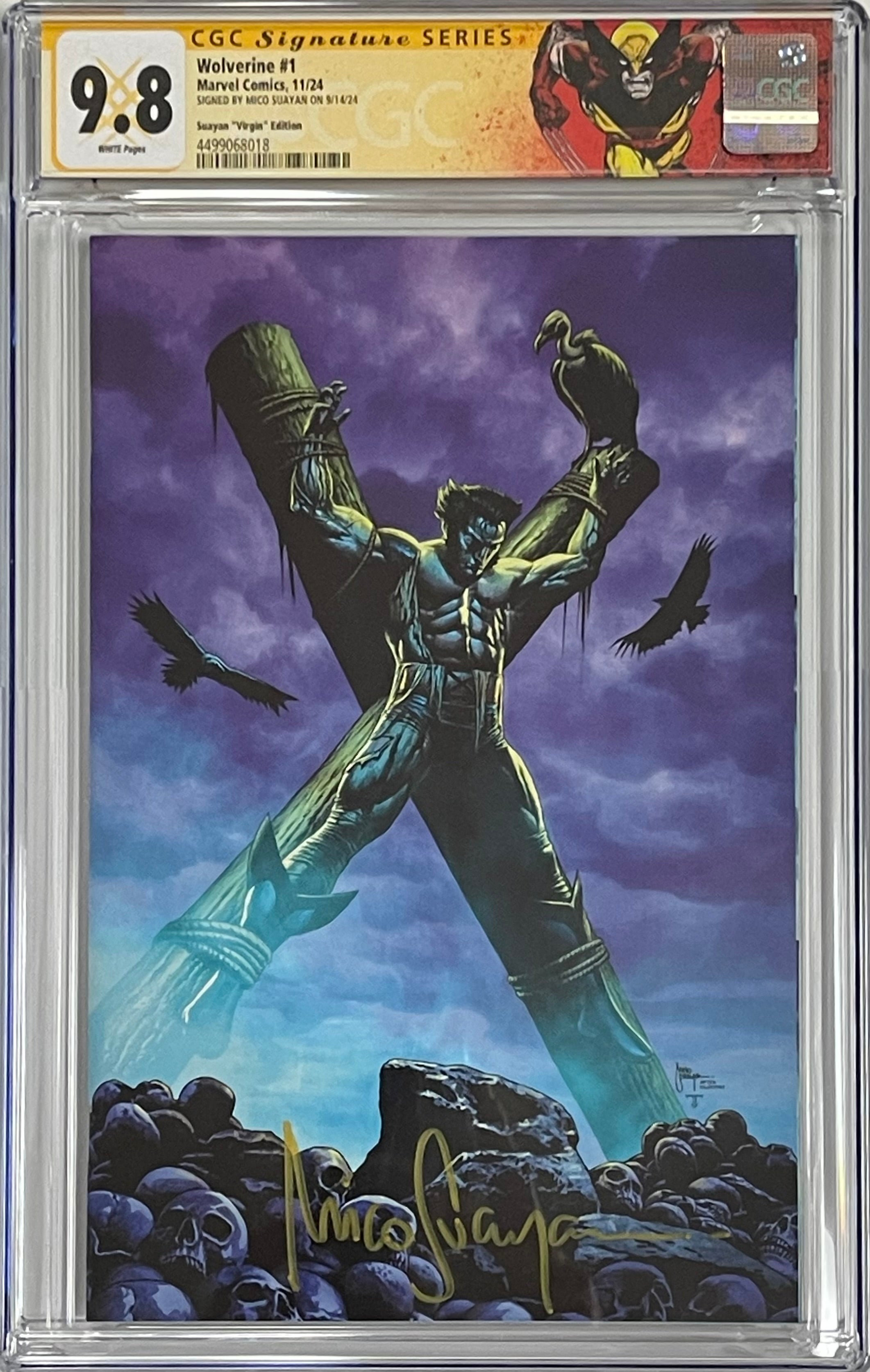 WOLVERINE #1 MICO SUAYAN EXCLUSIVE SIGNED BY MICO SUAYAN CGC 9.8 W/WOLVERINE CUSTOM LABEL (YELLOW/GOLD SIG) (C106)