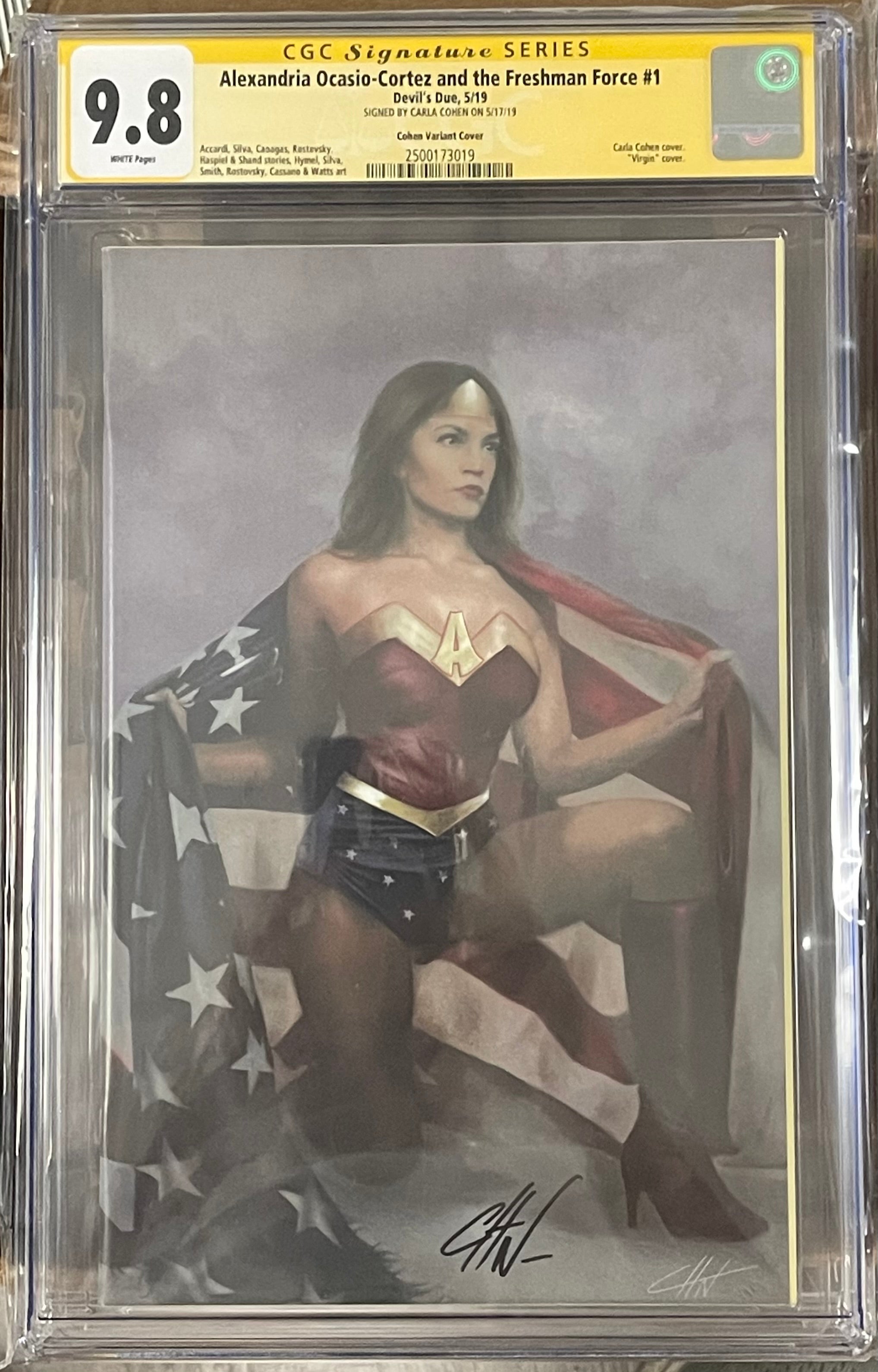 AOC ALEXANDRIA OCASIO CORTEZ AND THE FRESHMAN FORCE #1 EXCLUSIVE VIRGIN VARIANT CGC 9.8 SIGNED BY CARLA COHEN (IN STOCK) C49