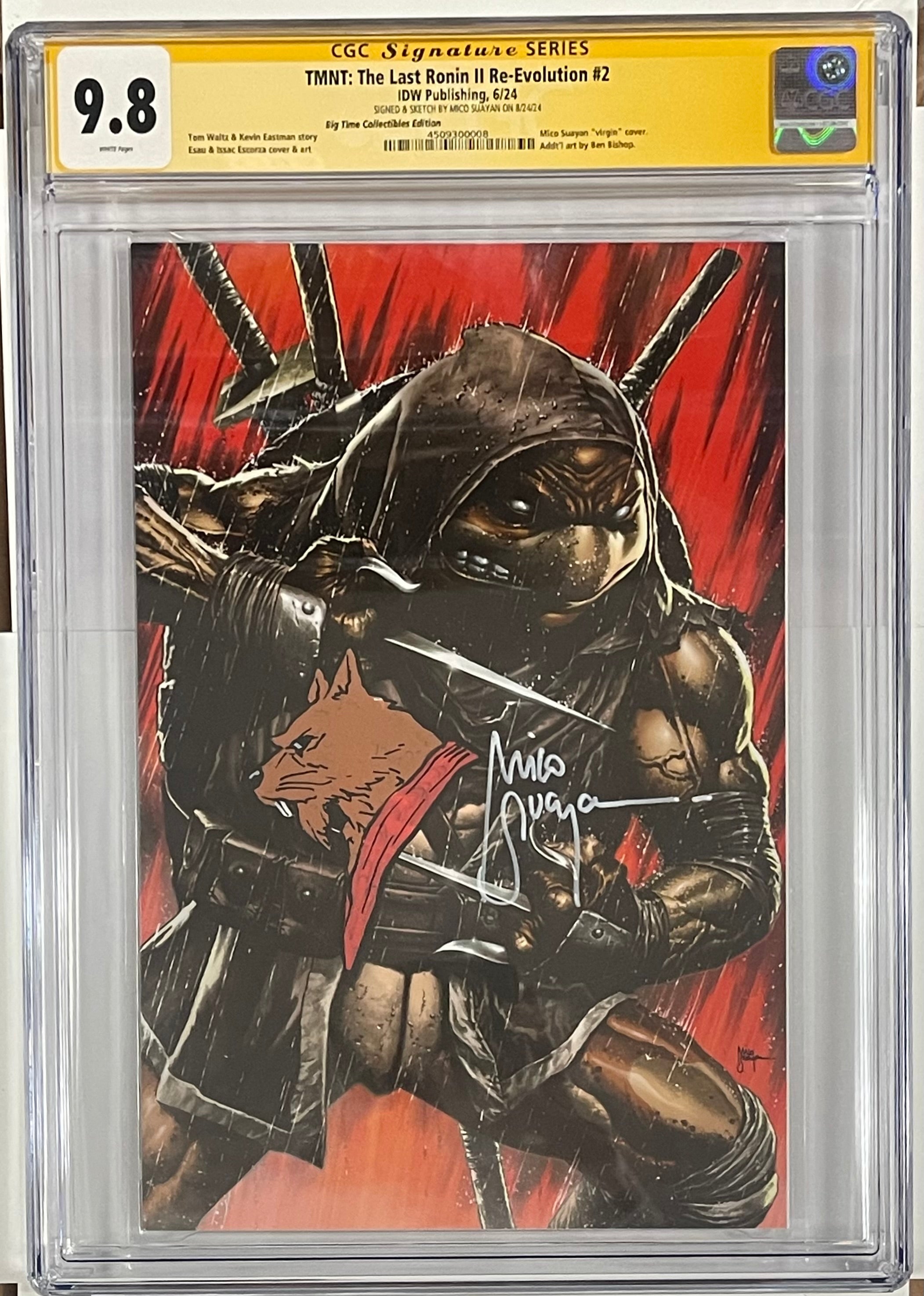 TMNT THE LAST RONIN II RE-EVOLUTION #2 MICO SUAYAN EXCLUSIVE VIRGIN VARIANT SIGNED W/COLORED SPLINTER SKETCH BY MICO SUAYAN CGC 9.8 (C93)