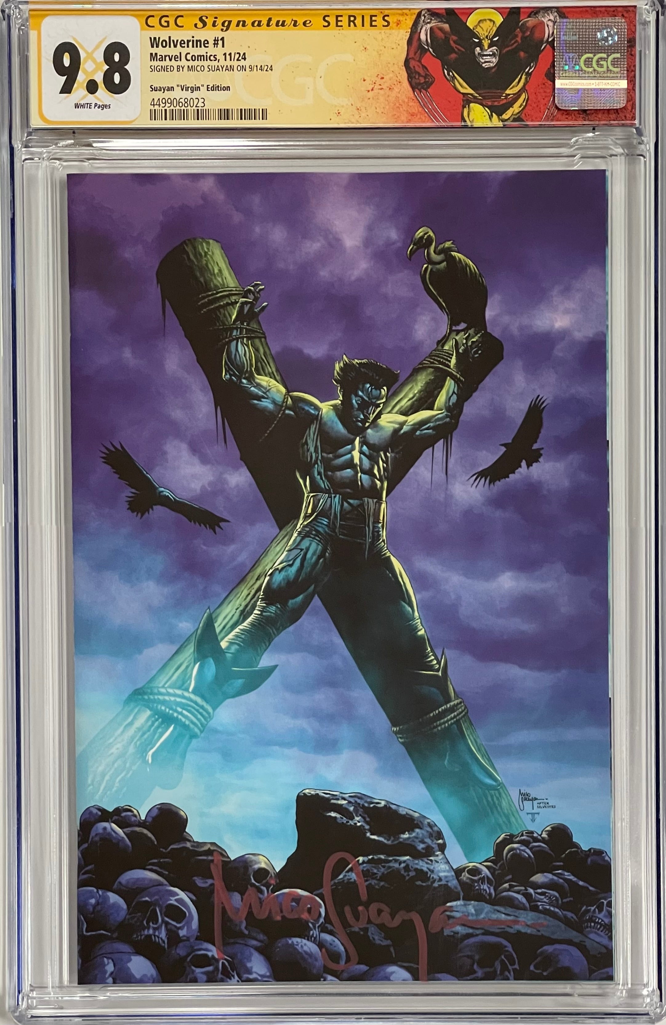 WOLVERINE #1 MICO SUAYAN EXCLUSIVE SIGNED BY MICO SUAYAN CGC 9.8 W/WOLVERINE CUSTOM LABEL (RED SIG) (C101)