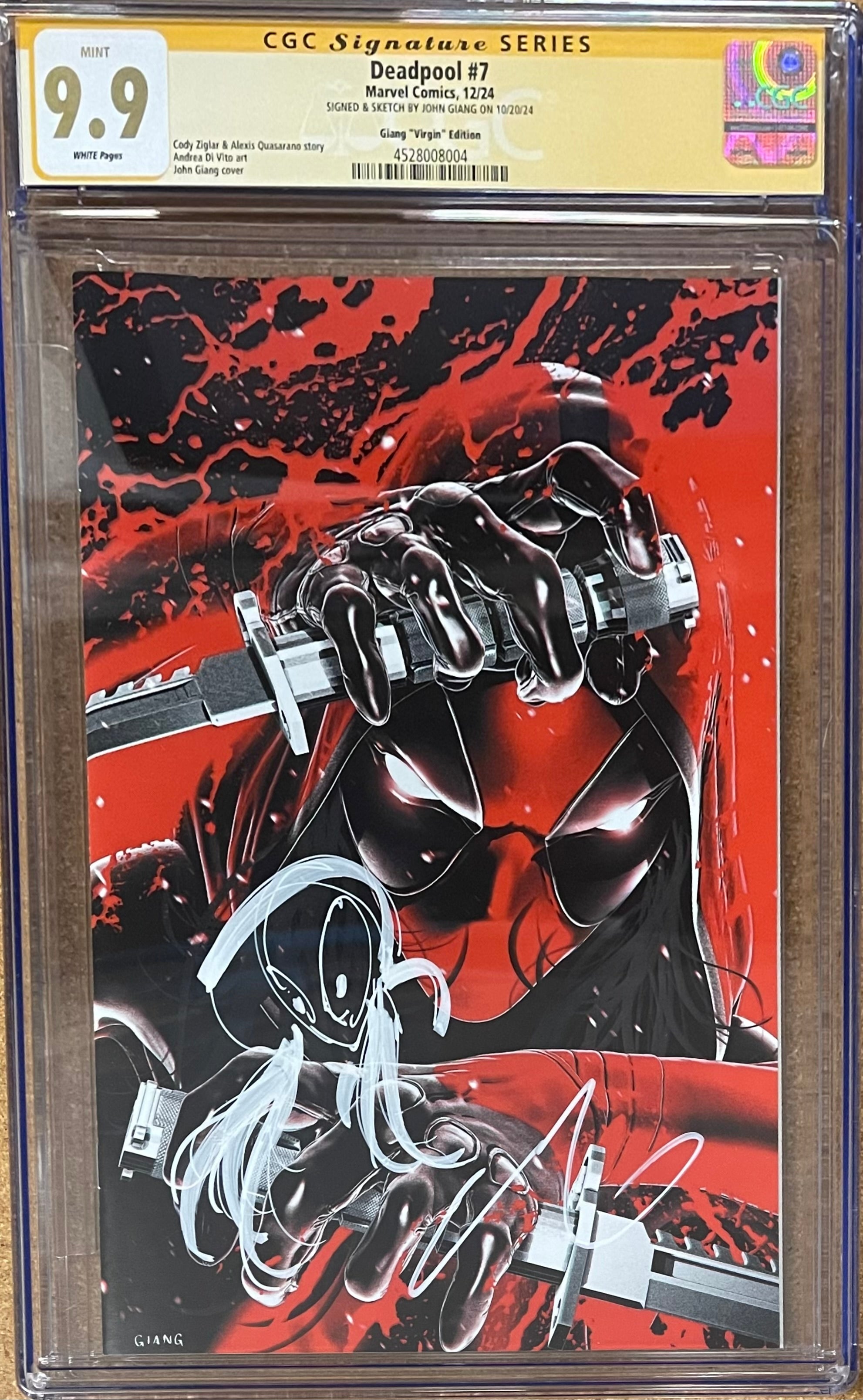 DEADPOOL #7 JOHN GIANG NEGATIVE BLEED EXCLUSIVE VIRGIN VARIANT SIGNED W/ELLIE SKETCH BY JOHN GIANG CGC 9.9 MINT (IN STOCK C63)