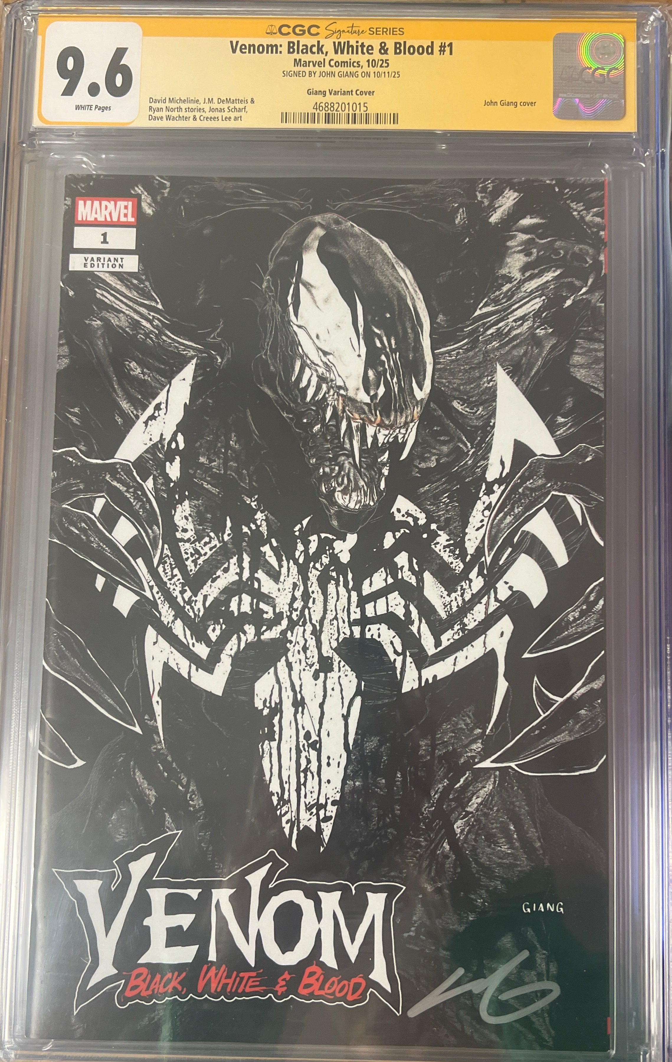 VENOM: BLACK, WHITE & BLOOD #1 JOHN GIANG NEGATIVE BLEED TRADE DRESS EDITION  SIGNED BY JOHN GIANG CGC 9.6 (C85)