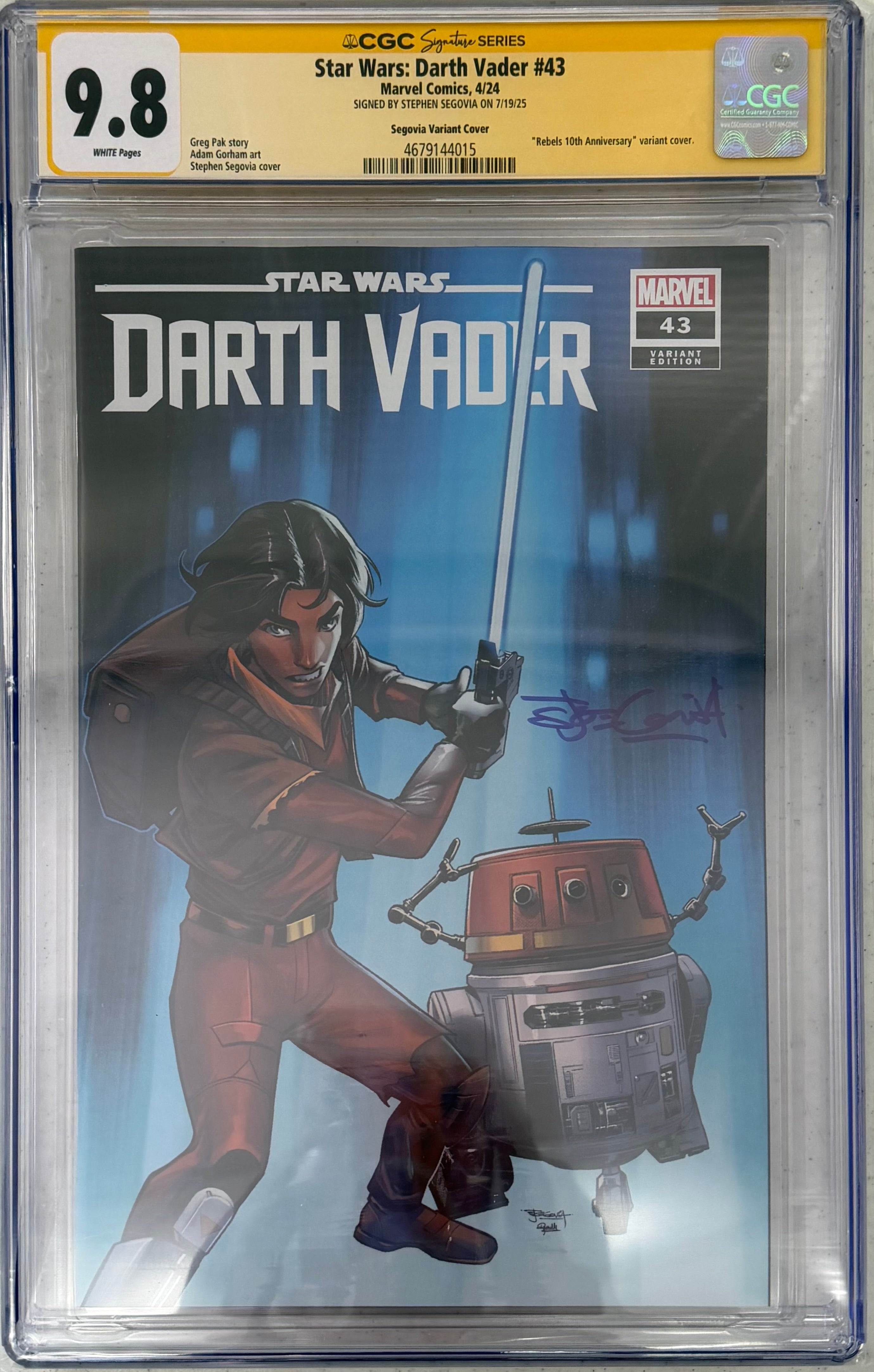 STAR WARS: DARTH VADER #43 REBELS 10TH ANNIVERSARY EXCLUSIVE SIGNED BY STEPHEN SEGOVIA CGC 9.8 (C69)
