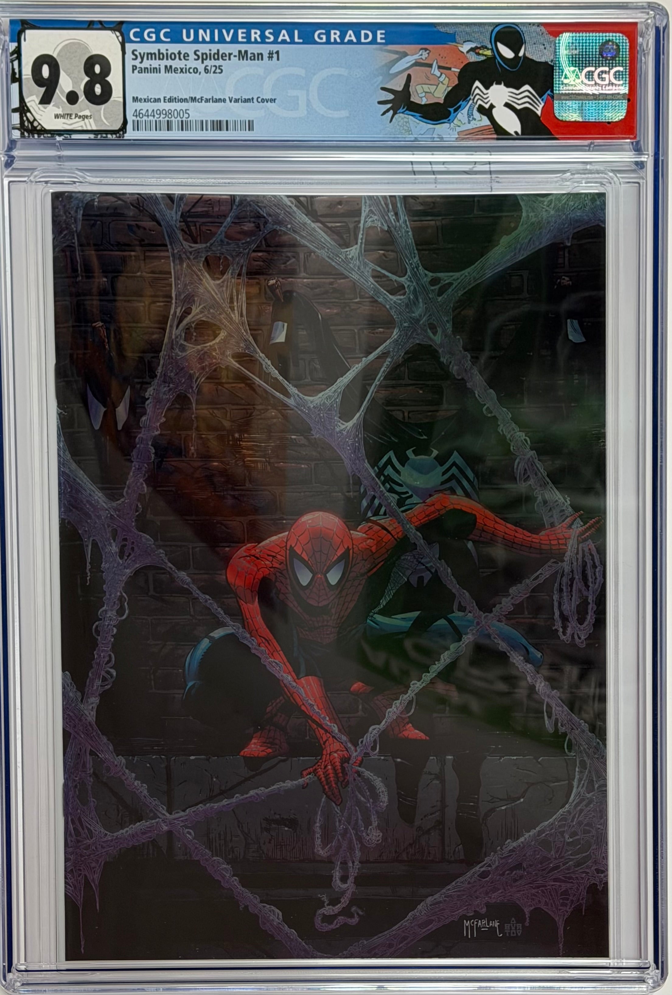 SYMBIOTE SPIDER-MAN #1 TODD MCFARLANE VIRGIN FOIL EDITION CGC 9.8 W/SPIDER-MAN COSTUM LABEL (IN STOCK) C63