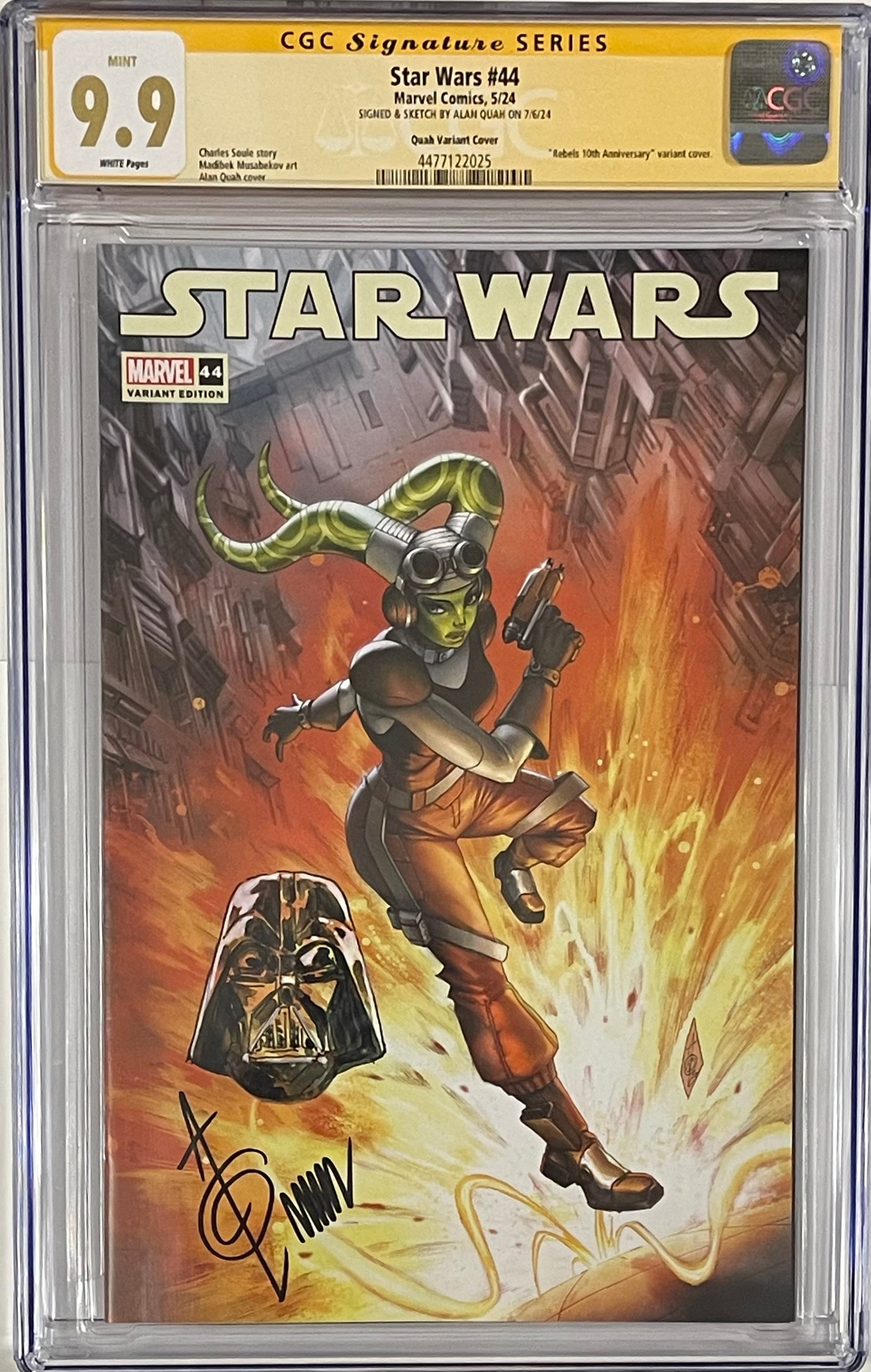 STAR WARS #44 ALAN QUAH REBELS 10TH ANNIVERSARY SIGNED W/VADER SKETCH BY ALAN QUAH CGC 9.9 MINT (C70)