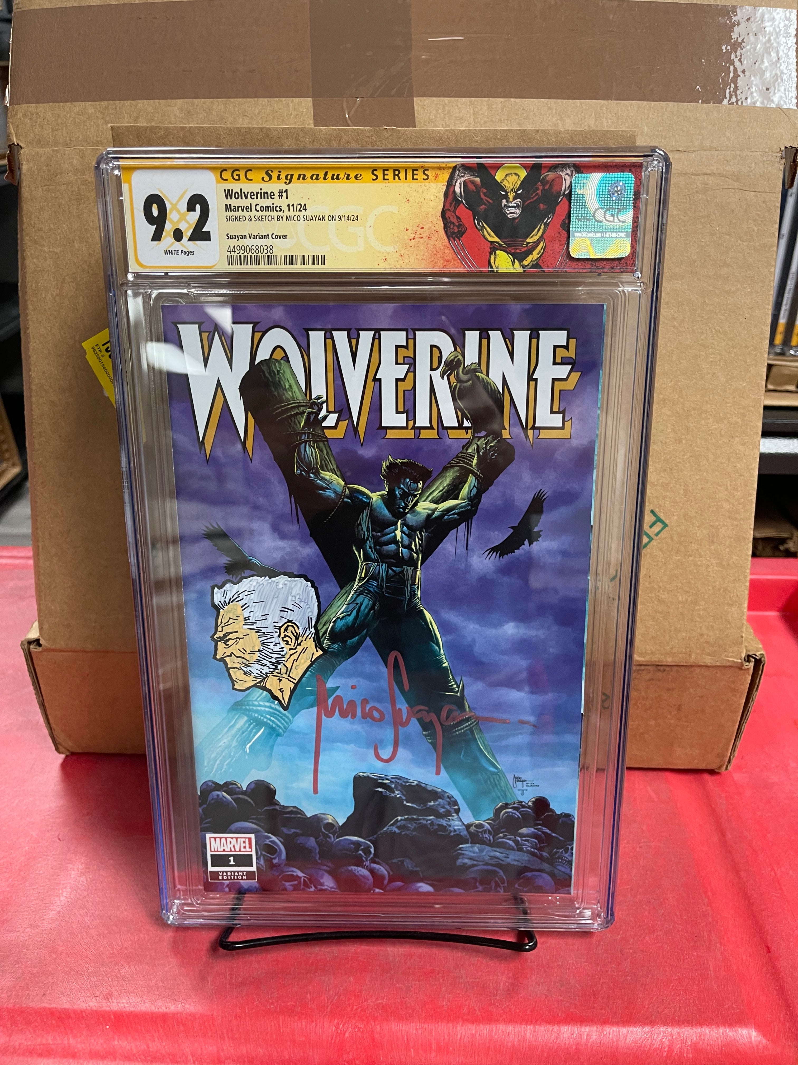 WOLVERINE #1 MICO SUAYAN EXCLUSIVE SIGNED W/COLORED OLDMAN LOGAN SKETCH BY MICO SUAYAN CGC 9.2 W/WOLVERINE CUSTOM LABEL(C73)