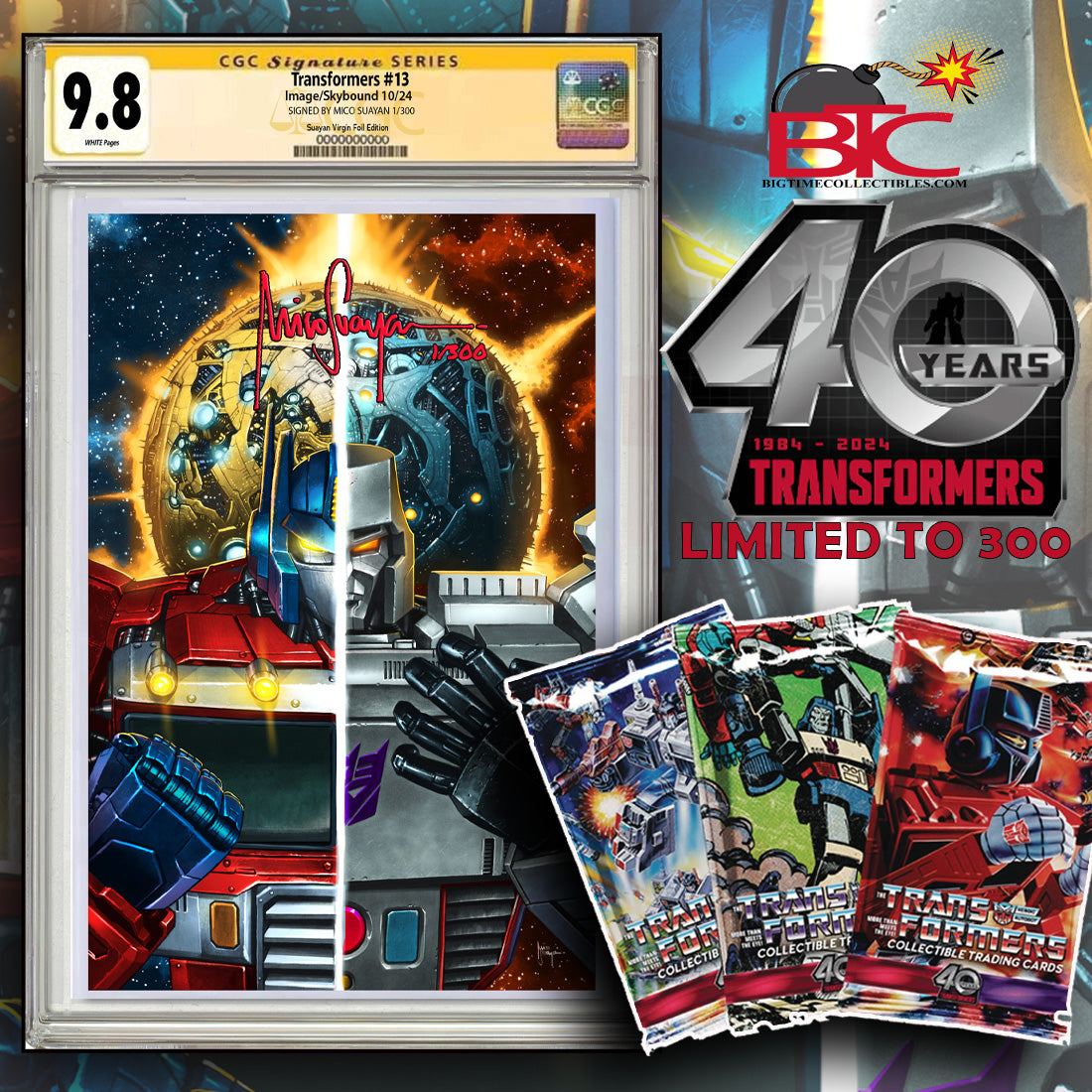 TRANSFORMERS #13 40TH ANNIVERSARY EXCLUSIVE FOIL EDITION. SIGNED & HAND NUMBERED BY MICO SUAYAN CGC 9.8, LIMITED TO 300