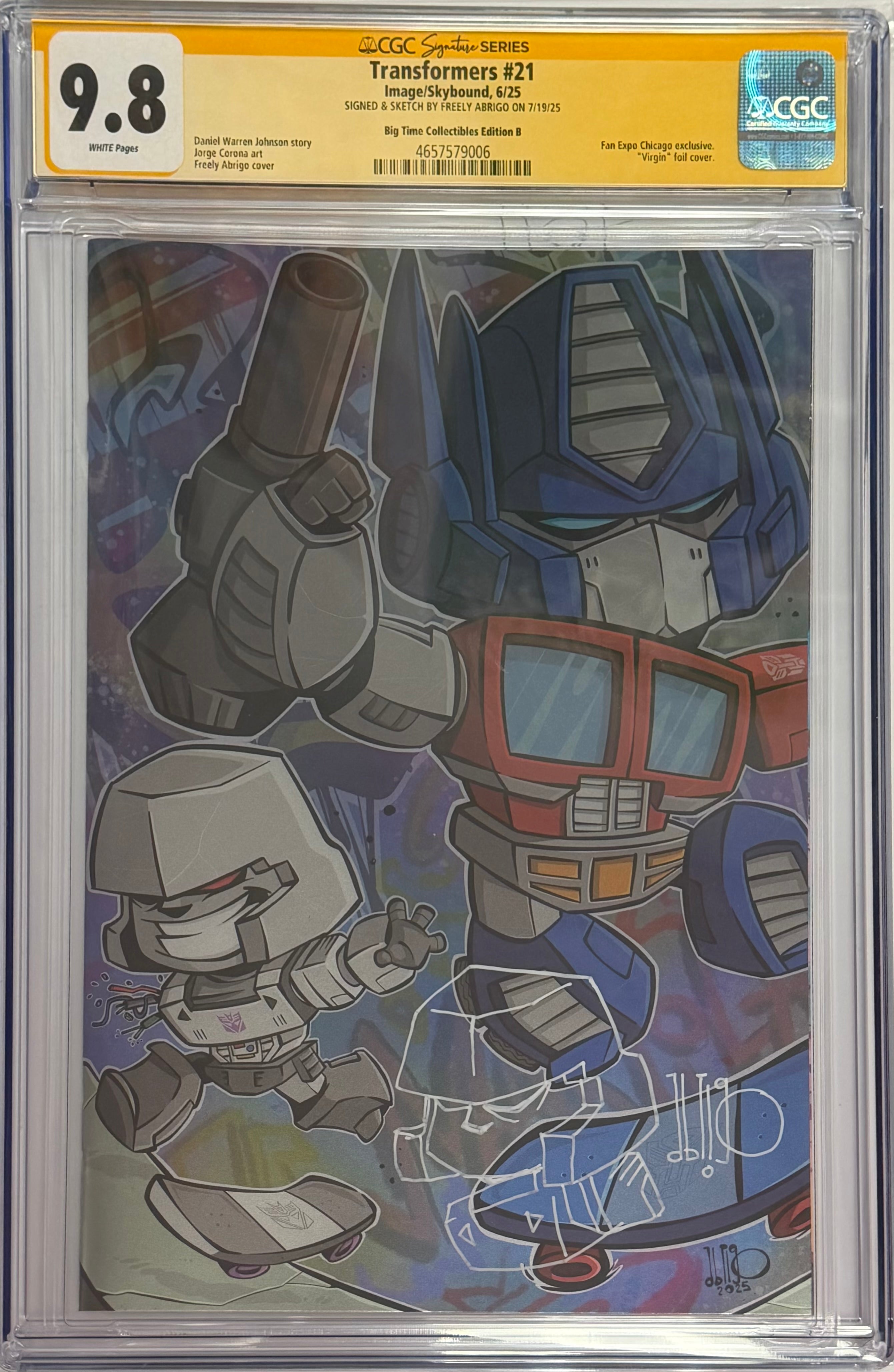 TRANSFORMERS #21 FREEL ABRIGO EXCLUSIVE FOIL EDITION SIGNED W/MEGATRON SKETCH BY FREELY ABRIGO CGC 9.8 (IN STOCK) C62