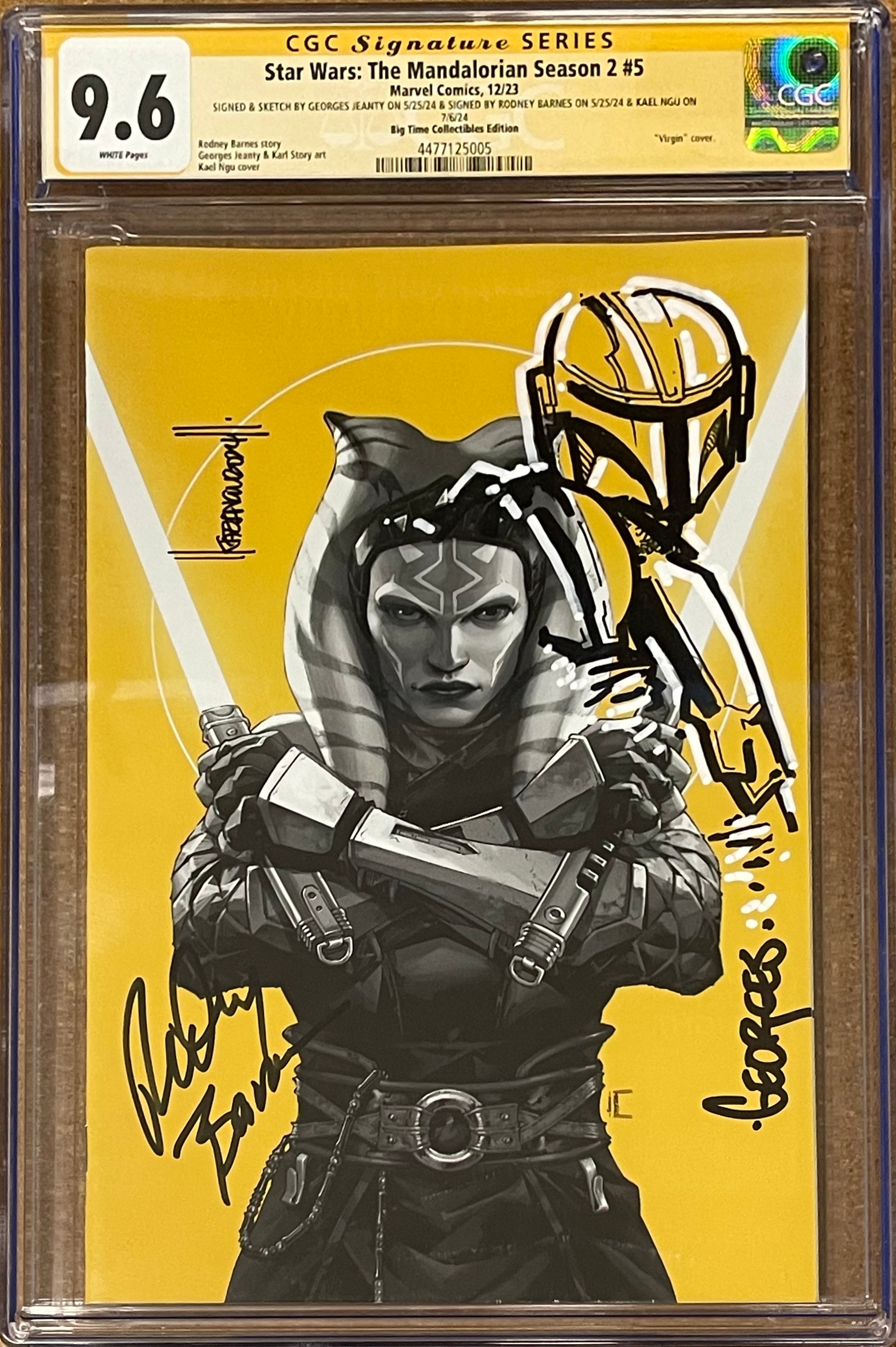 STAR WARS THE MANDALORIAN SEASON 2 #5 KAEL NGU BTC GOLD MEMBERSHIP BOX EXCLUSIVE SIGNED BY KAEL NGU, RODNEY BARNES & SKETCH BY GEORGES JEANTY CGC 9.6 (IN STOCK) C60