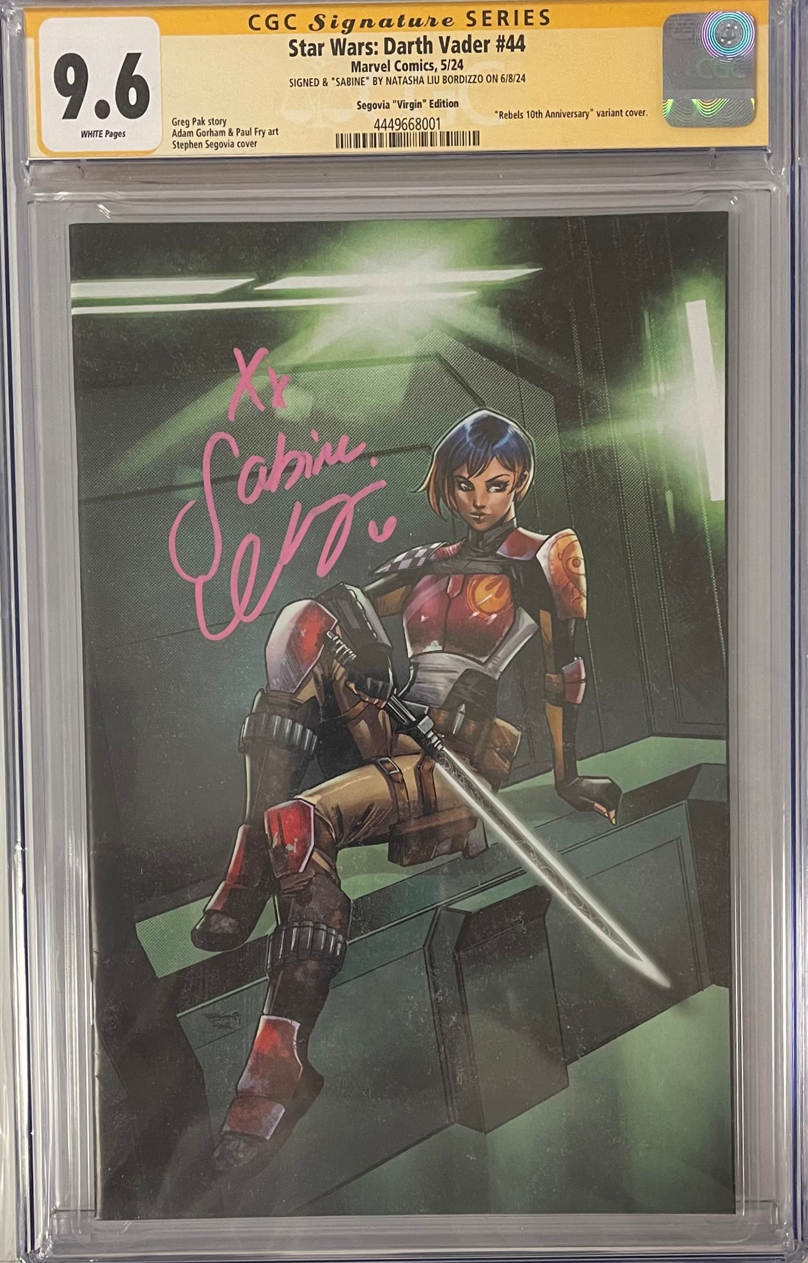 STAR WARS DARTH VADER #44 STEPHEN SEGOVIA VIRGIN VARIANT SIGNED BY NATASHA LIU BORDIZZO CGC 9.6 (IN STOCK) C22