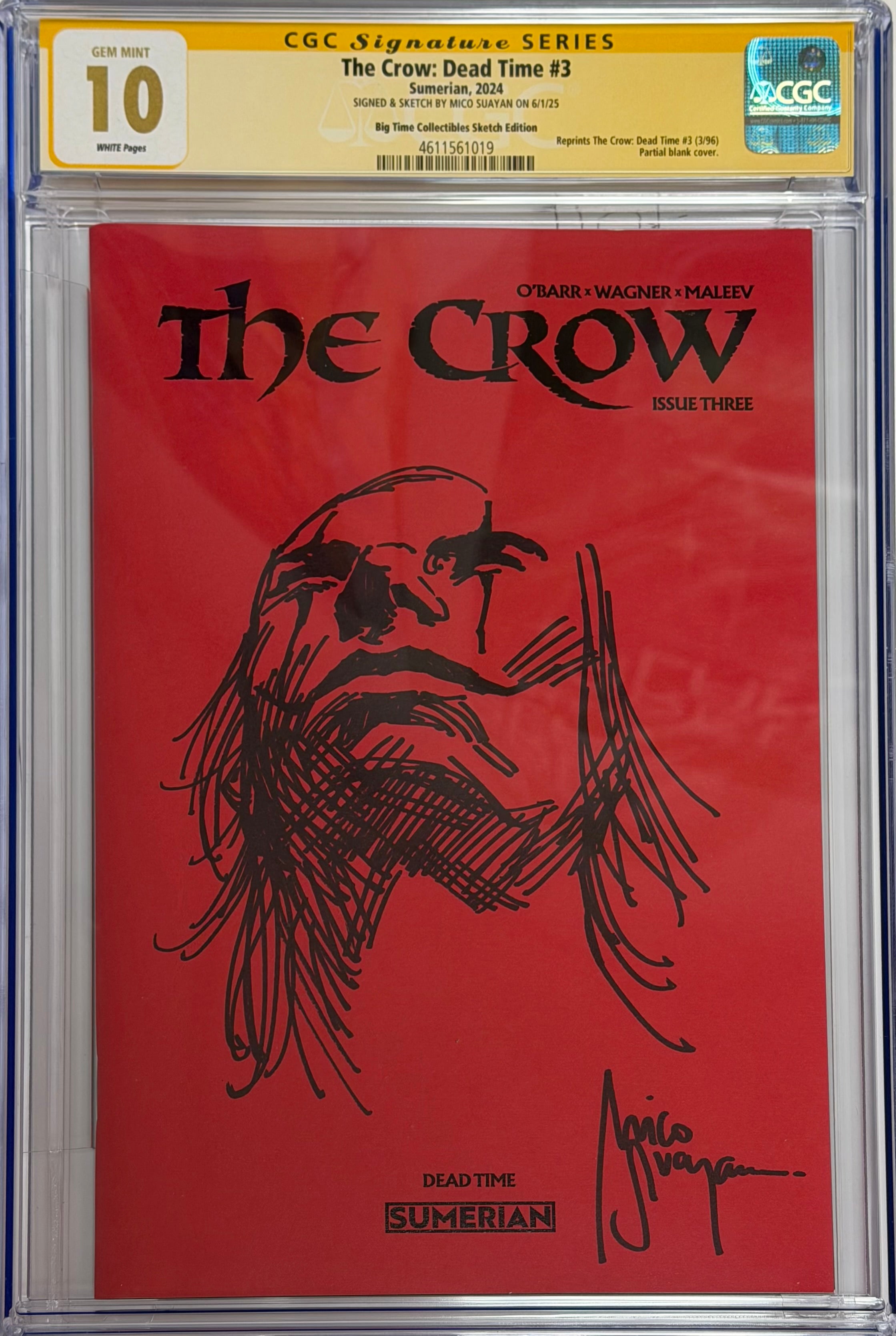 CROW DEAD TIME #3 RED BLANK EDITION SIGNED & SKETCHED BY MICO SUAYAN CGC GEM MINT 10 (IN STOCK) C42