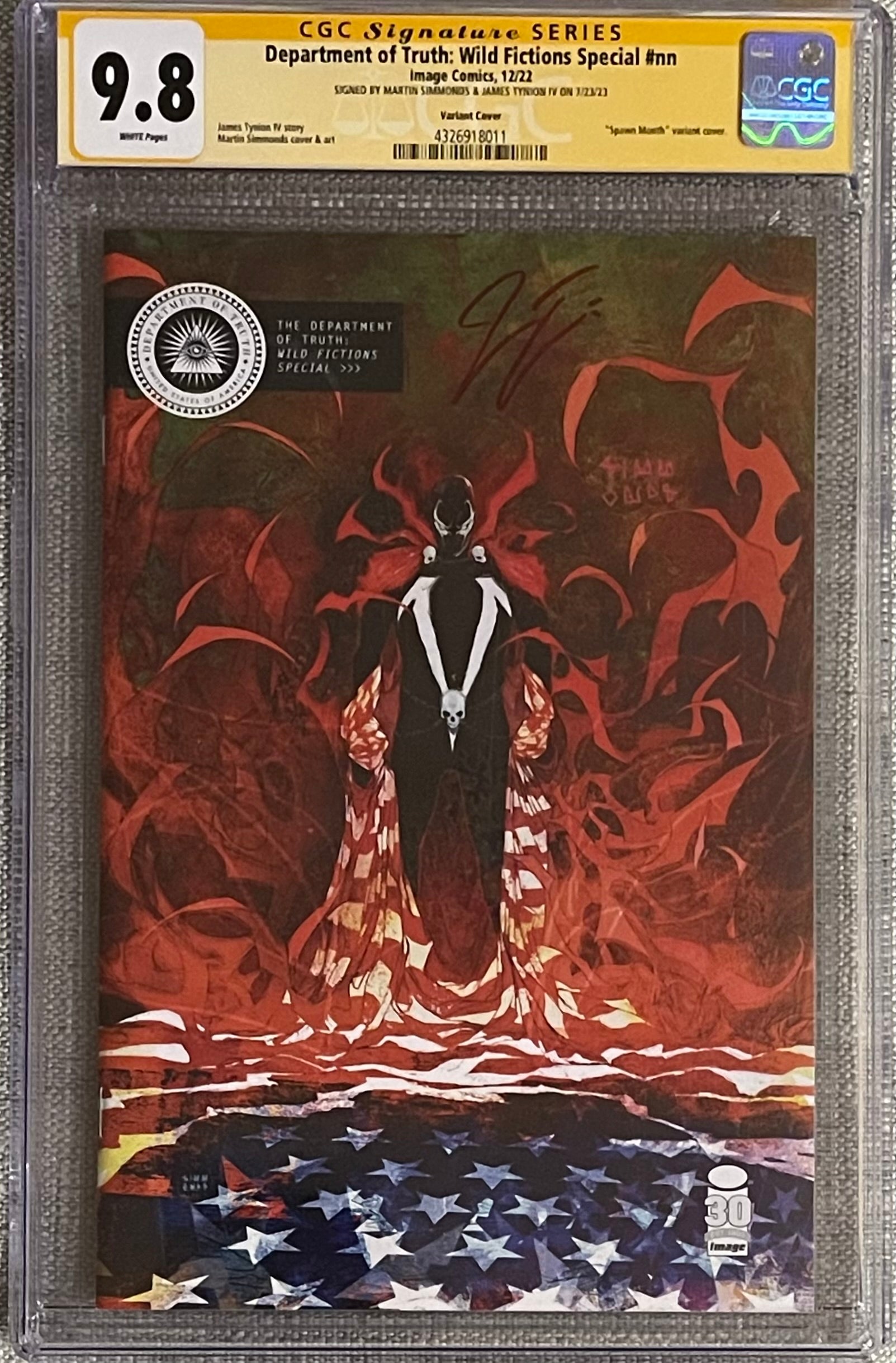 DEPARTMENT OF TRUTH: WILD FICTIONS SPECIAL SPAWN MONTH VARIANT, SIGNED BY JAMES TYNION IV & MARTIN SIMMONDS CGC 9.8 (C108)