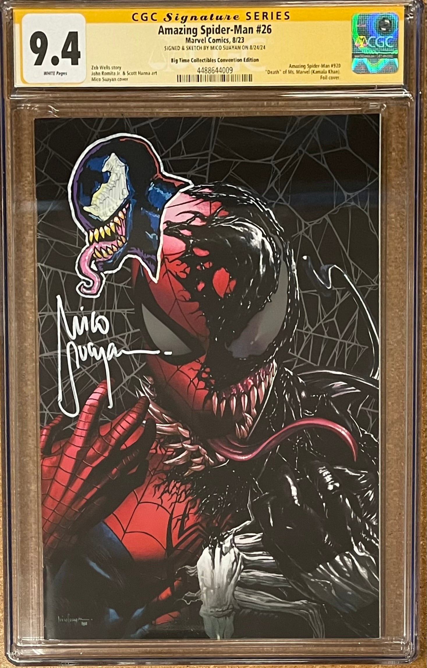 AMAZING SPIDER-MAN #26 MICO SUAYAN FOIL EDITION SIGNED W/COLORED VENOM SKETCH BY MICO SUAYAN CGC 9.4 (IN STOCK) C92