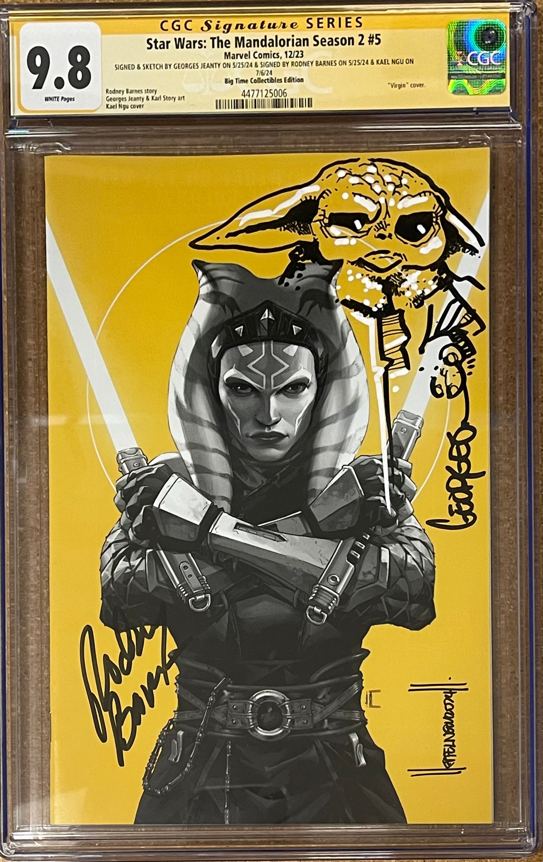 STAR WARS THE MANDALORIAN SEASON 2 #5 KAEL NGU BTC GOLD MEMBERSHIP BOX EXCLUSIVE SIGNED BY KAEL NGU, RODNEY BARNES & SKETCH BY GEORGES JEANTY CGC 9.8 (IN STOCK) C79