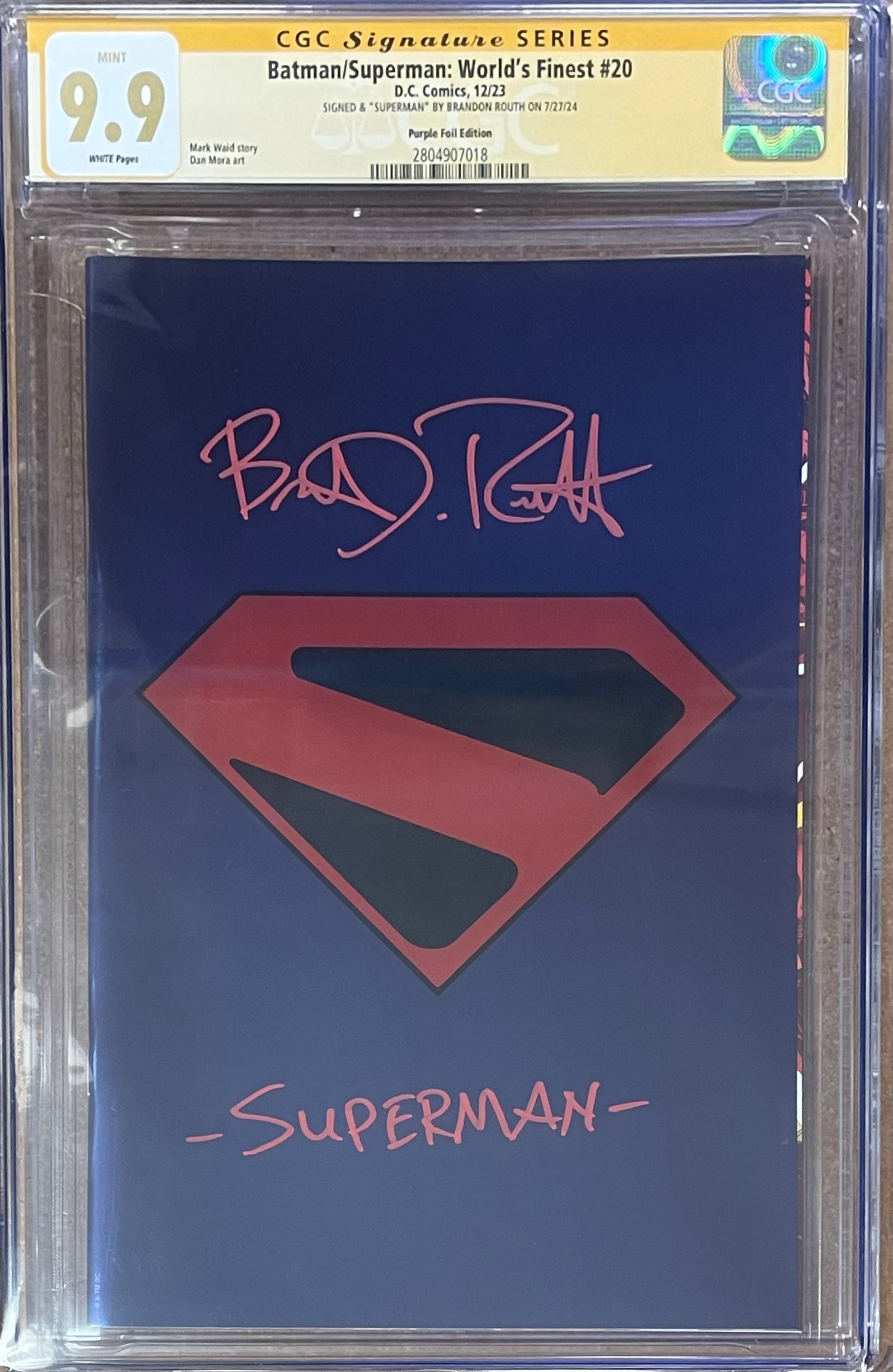 BATMAN SUPERMAN WORLDS FINEST #20 EXCLUSIVE KINGDOM COME LOGO FOIL VARIANT SIGNED BY BRANDON ROUTH CGC 9.9 MINT (IN STOCK) C3