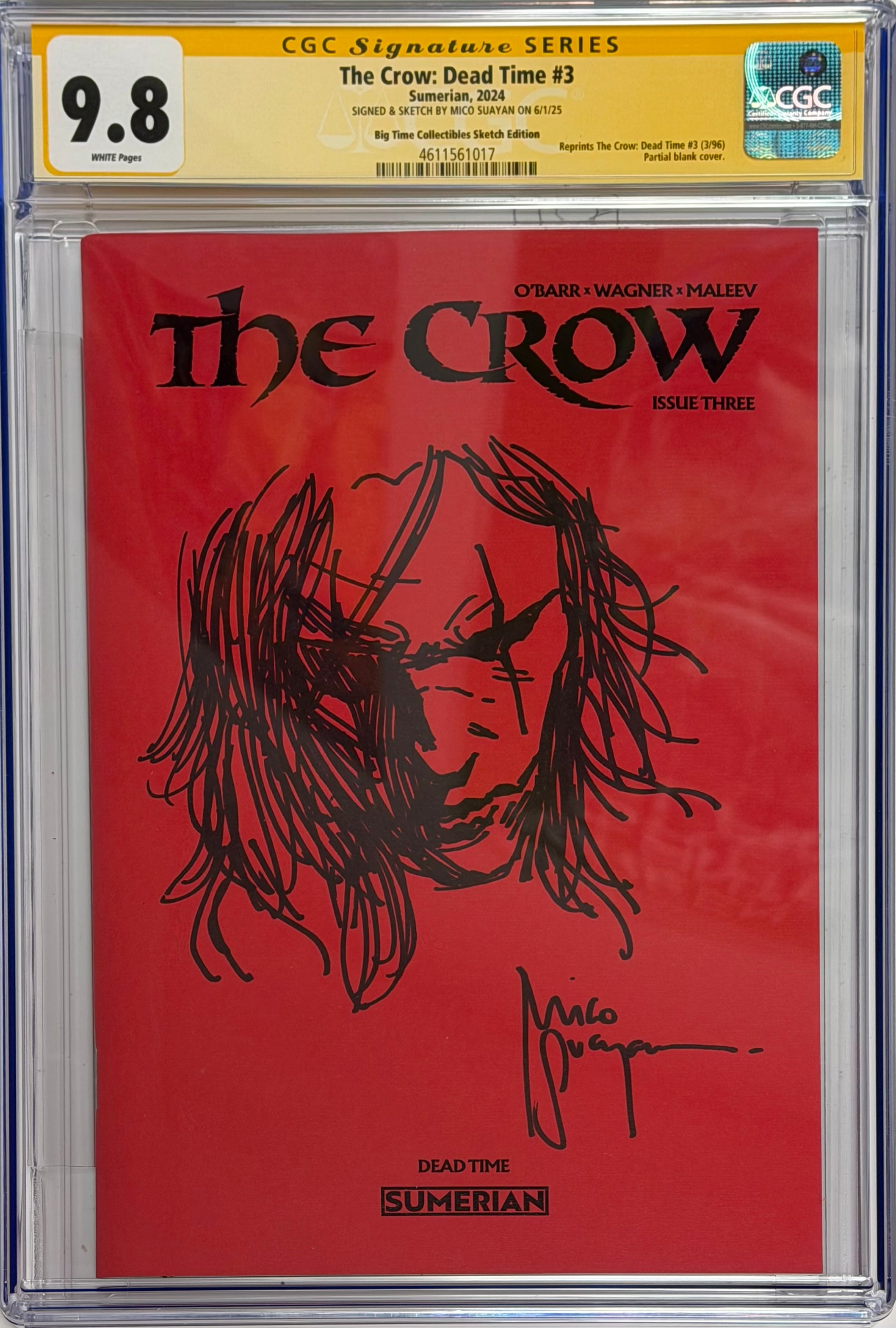 CROW DEAD TIME #3 RED BLANK EDITION SIGNED & SKETCHED BY MICO SUAYAN CGC 9.8 (IN STOCK) C46