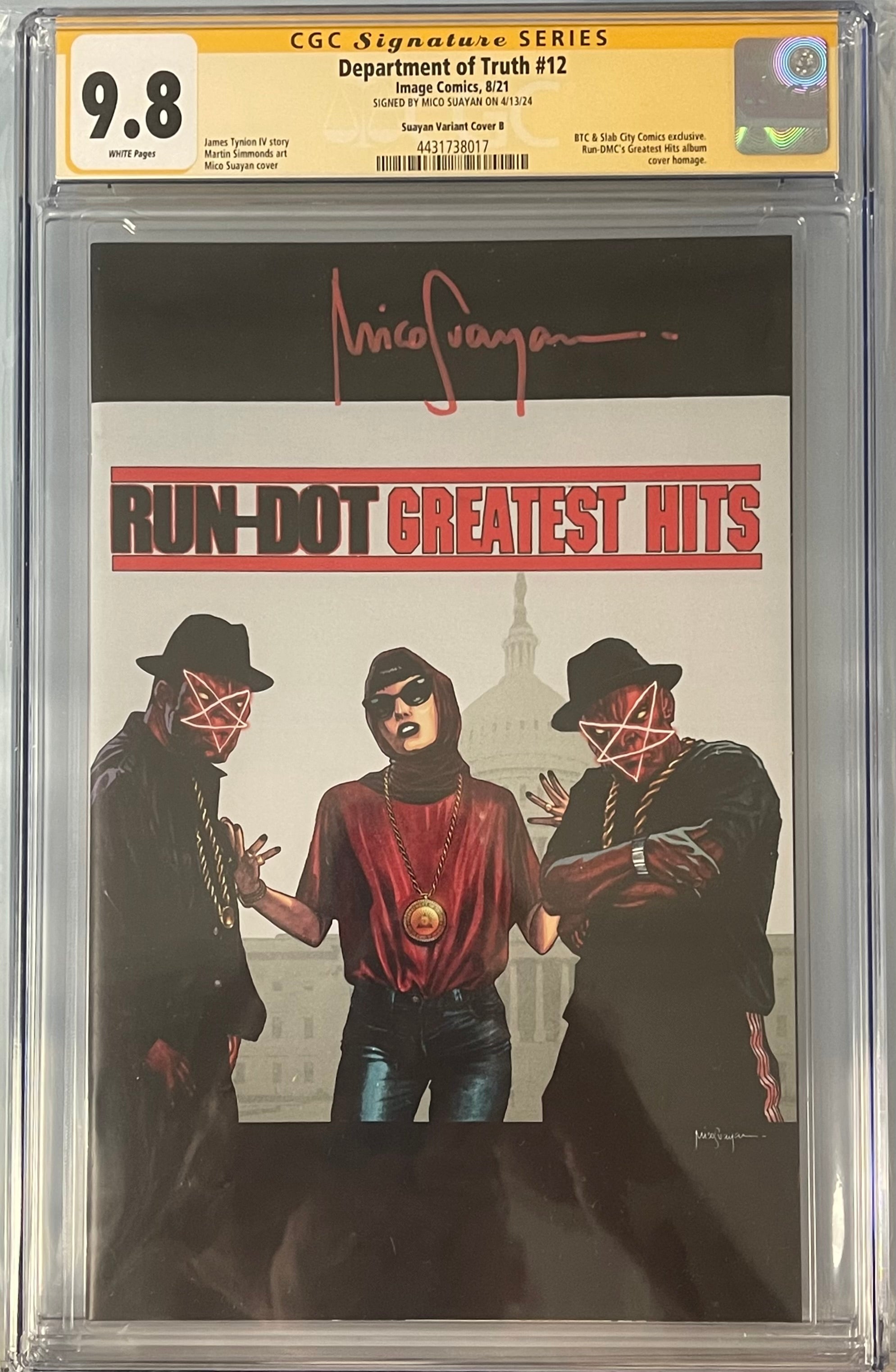 DEPARTMENT OF TRUTH #12 "RUN-DOT" EXCLUSIVE VIRGIN VARIANT SIGNED BY MICO SUAYAN CGC 9.8 (IN STOCK) C46