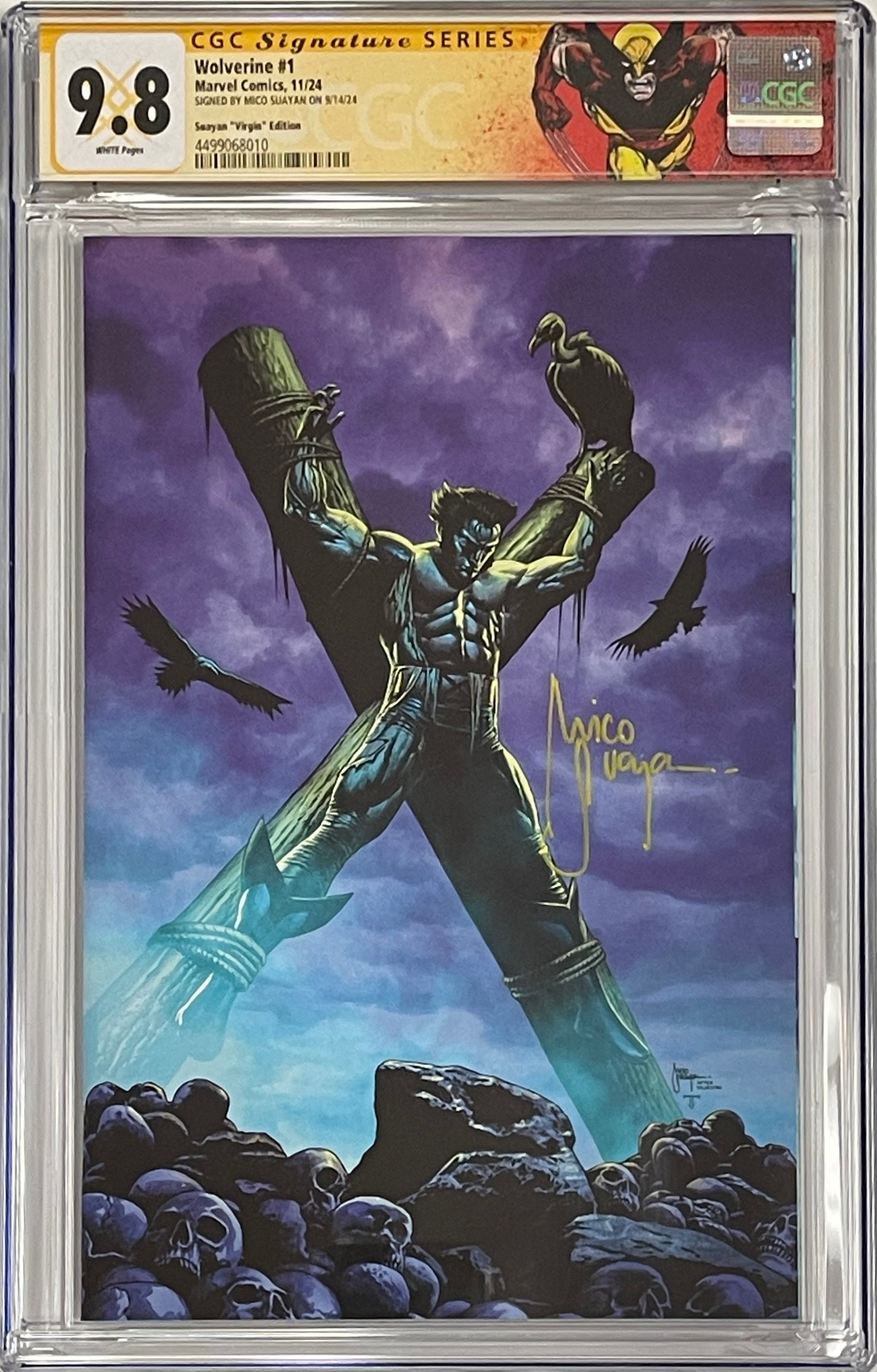 WOLVERINE #1 MICO SUAYAN EXCLUSIVE SIGNED BY MICO SUAYAN CGC 9.8 W/WOLVERINE CUSTOM LABEL (YELLOW SIG) (C49)