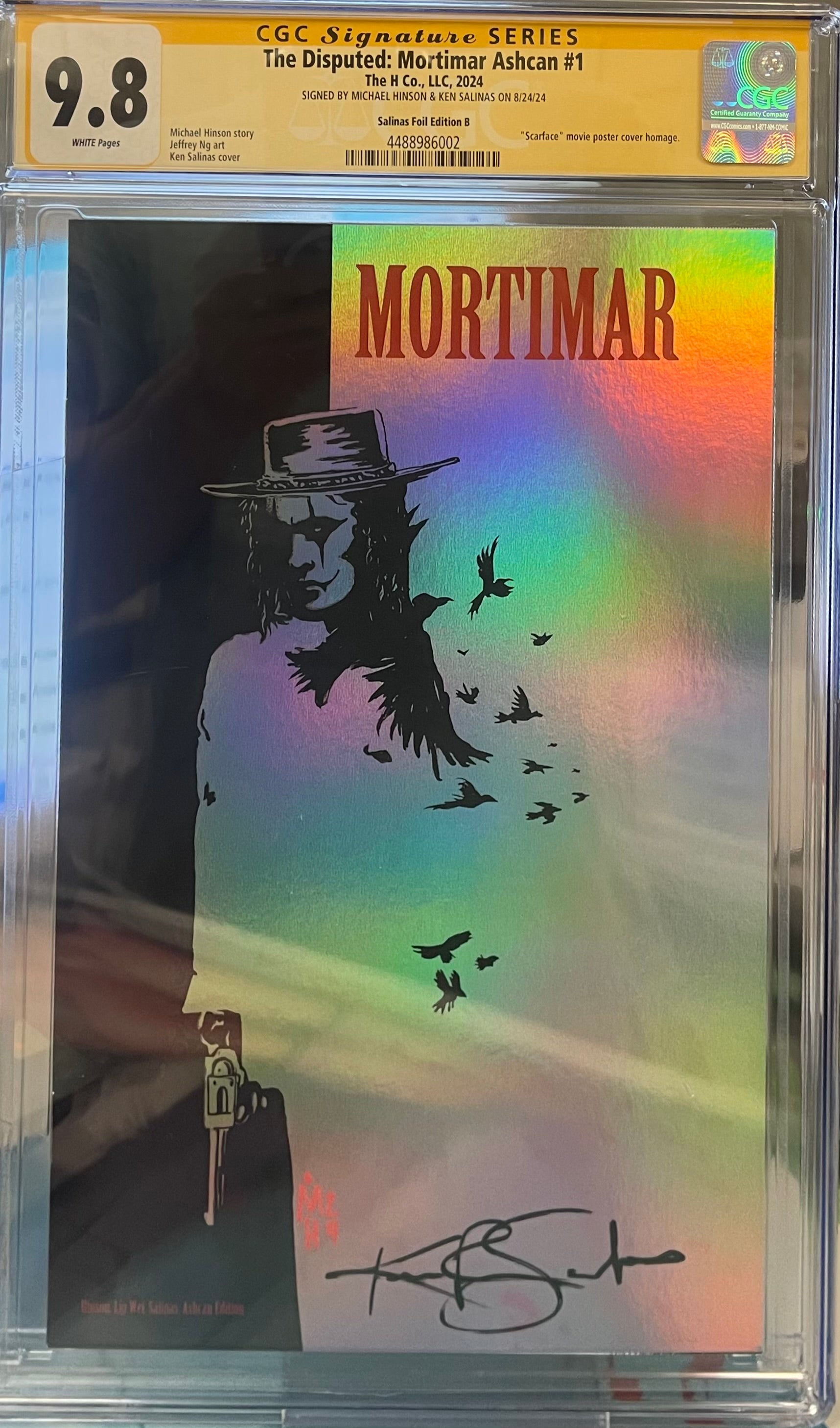 THE DISPUTED: MORTIMAR ASHCAN #1 KEN SALINAS VIRGIN FOIL EDITION CGC 9.8 SIGNED BY MICHAEL HINSON & KEN SALINAS (C56)