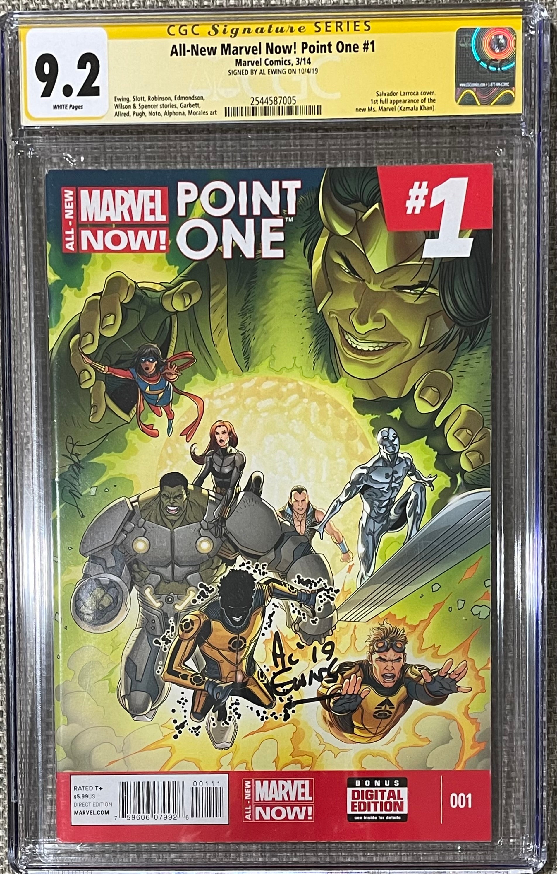 ALL-NEW MARVEL NOW! POINT ONE #1 SIGNED BY AL EWING CGC 9.2 1ST FULL APPEARANCE OF MS. MARVEL, KAMALA KHAN (C114)