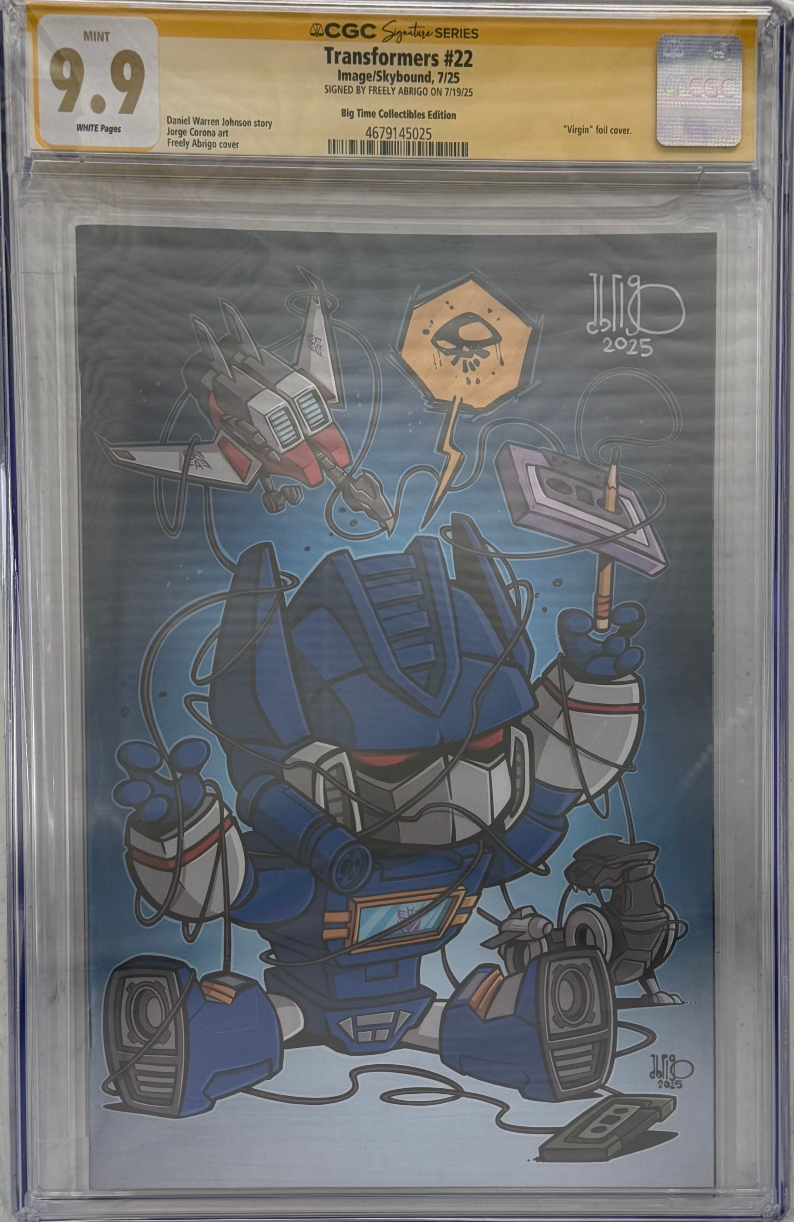 TRANSFORMERS #22 EXCLUSIVE FOIL EDITION SIGNED BY FREELY ABRIGO CGC 9.9 MINT (C82)