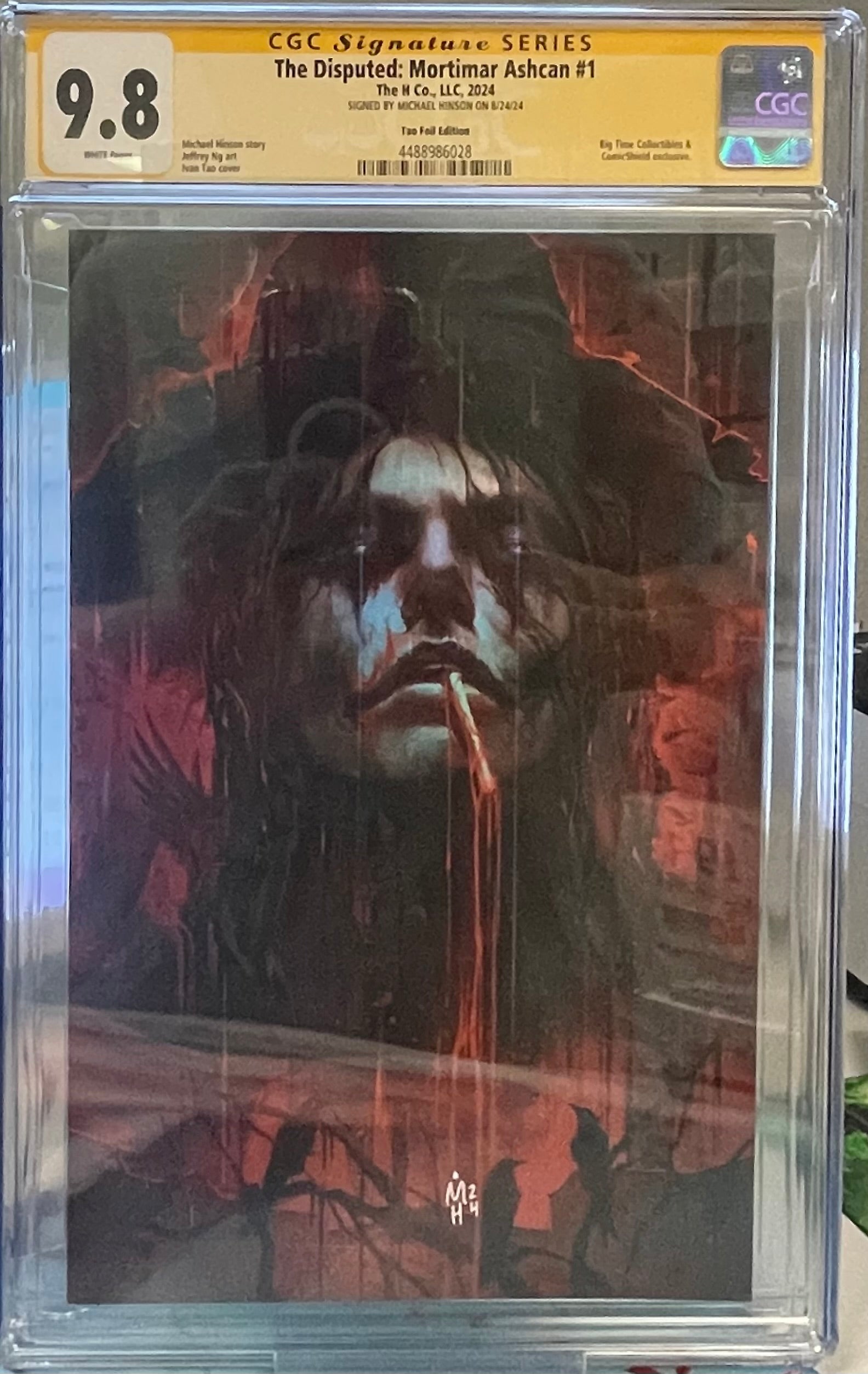 THE DISPUTED: MORTIMAR ASHCAN #1 IVAN TAO VIRGIN FOIL EDITION CGC 9.8 SIGNED BY MICHAEL HINSON (C99)