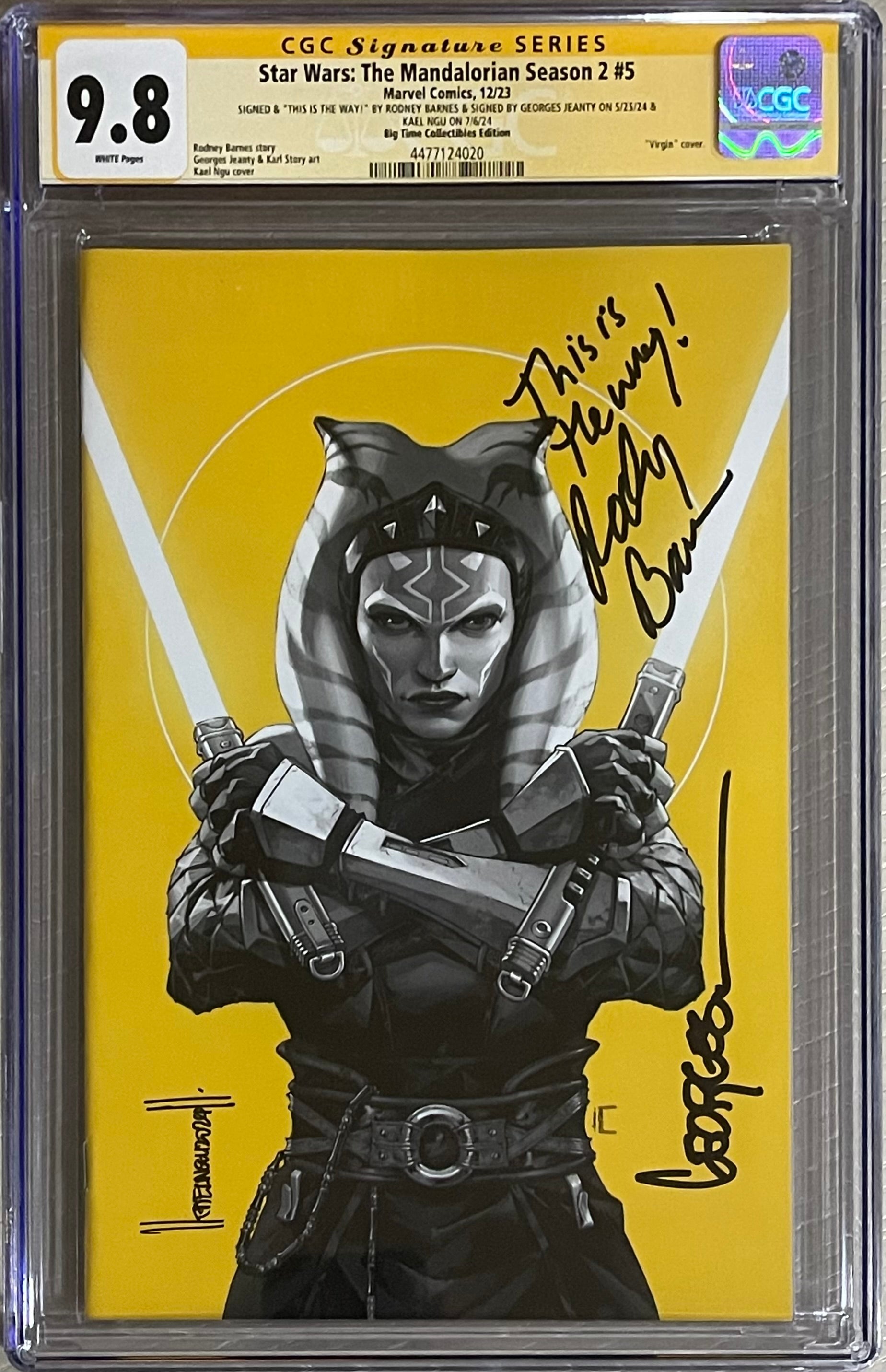 STAR WARS THE MANDALORIAN SEASON 2 #5 BTC GOLD MEMBERSHIP VARIANT SIGNED BY GEORGES JEANTY, KAEL NGU & SIGNED & INSCRIBED "THIS IS THE WAY!" BY RODNEY BARNES CGC 9.8 (IN STOCK) C87