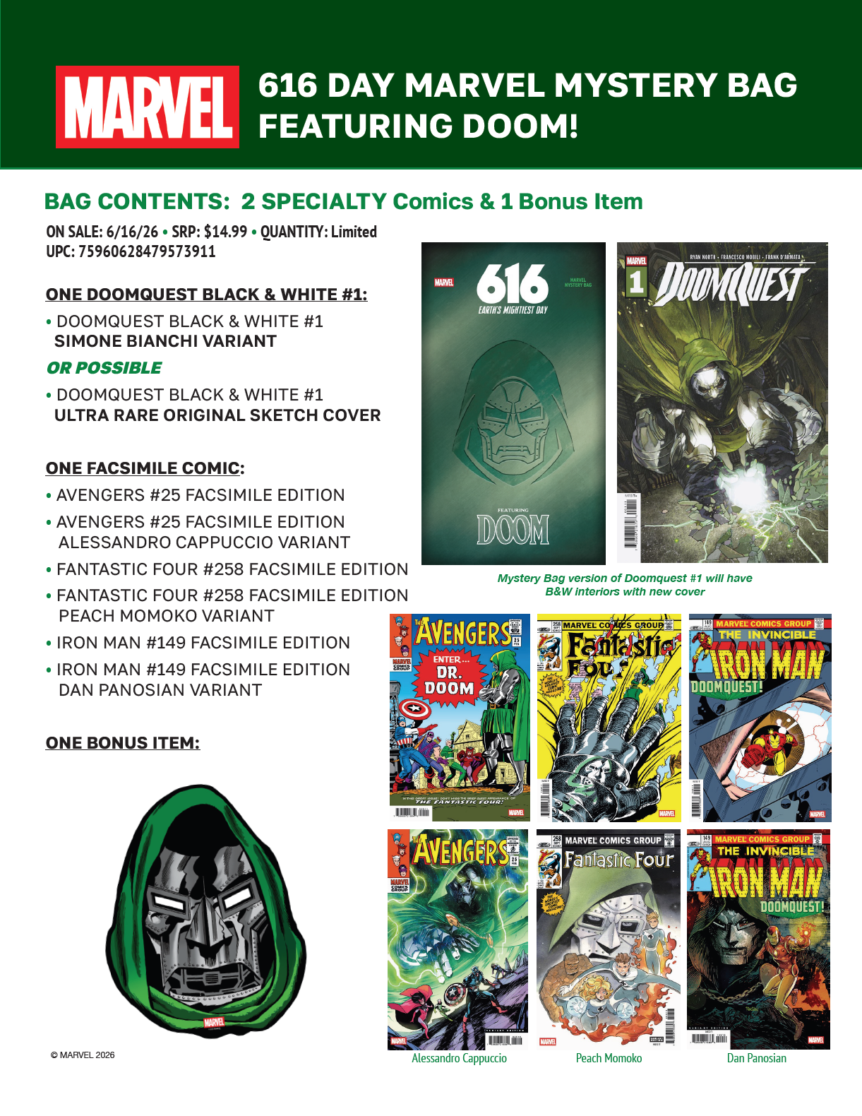 616 DAY MARVEL MYSTERY BAG FEATURING DOOM [ON SALE EDITION] -- [06-17-26]