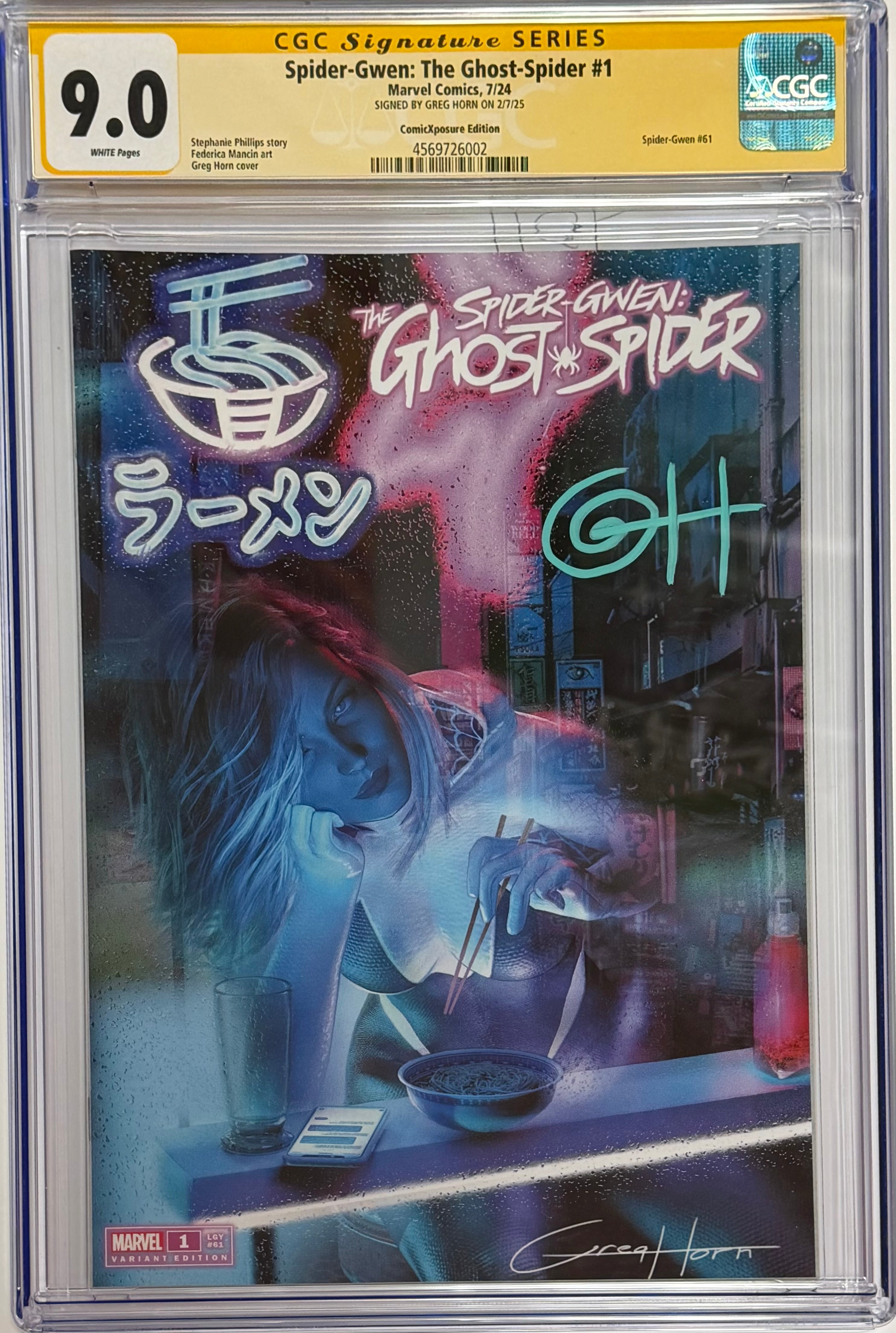 SPIDER-GWEN: THE GHOST-SPIDER #1 GREG HORN EXCLUSIVE VARIANT SIGNED BY GREG HORN CGC 9.0 (IN STOCK) C66