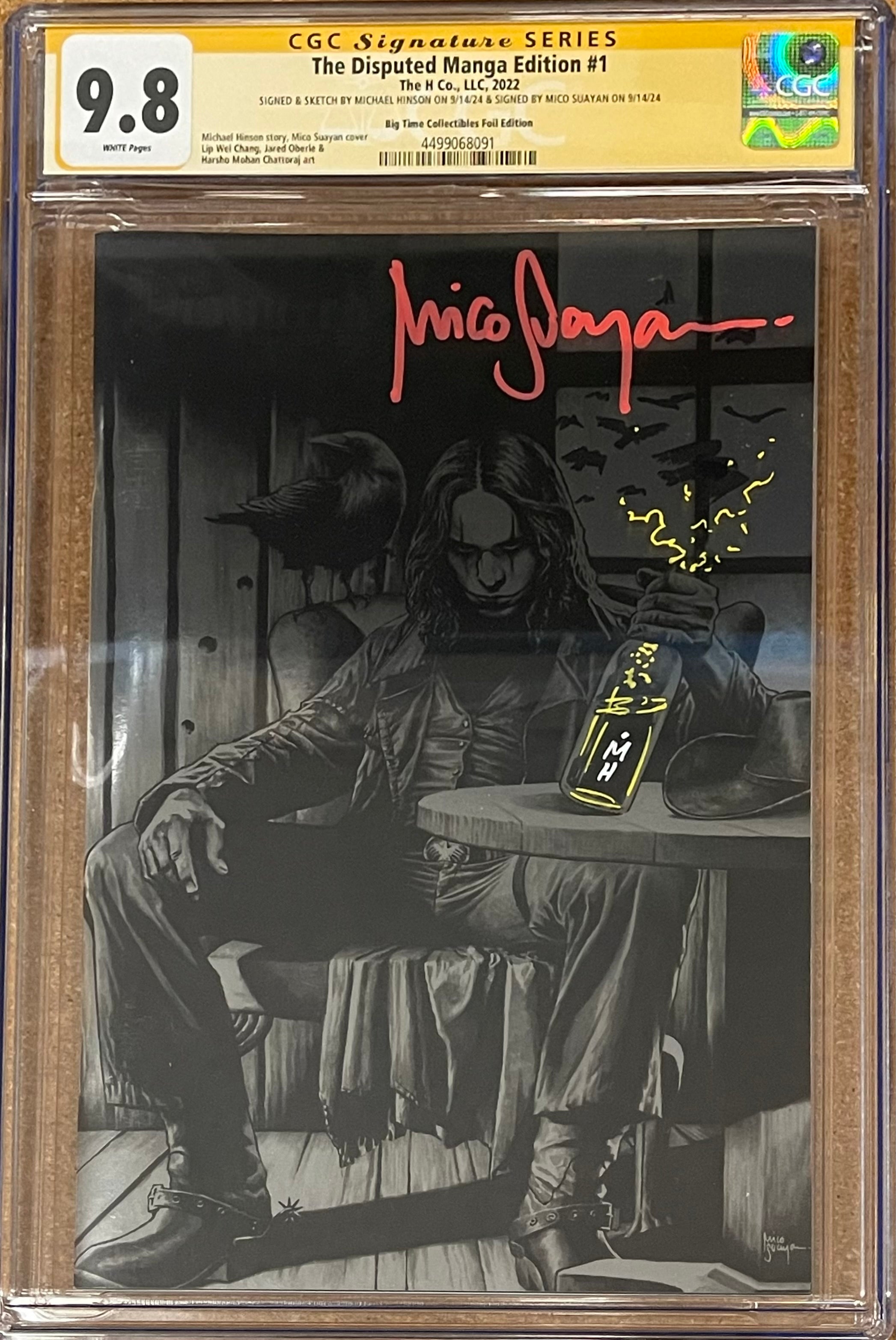 DISPUTE MANGA FOIL EDITION #1 MICO SUAYAN EXCLUSIVE VARIANT SIGNED BY MICO SUAYAN W/COLORED BOTTLE SKETCH & CROWS BY MICHAEL HINSON CGC 9.8 (IN STOCK) C81