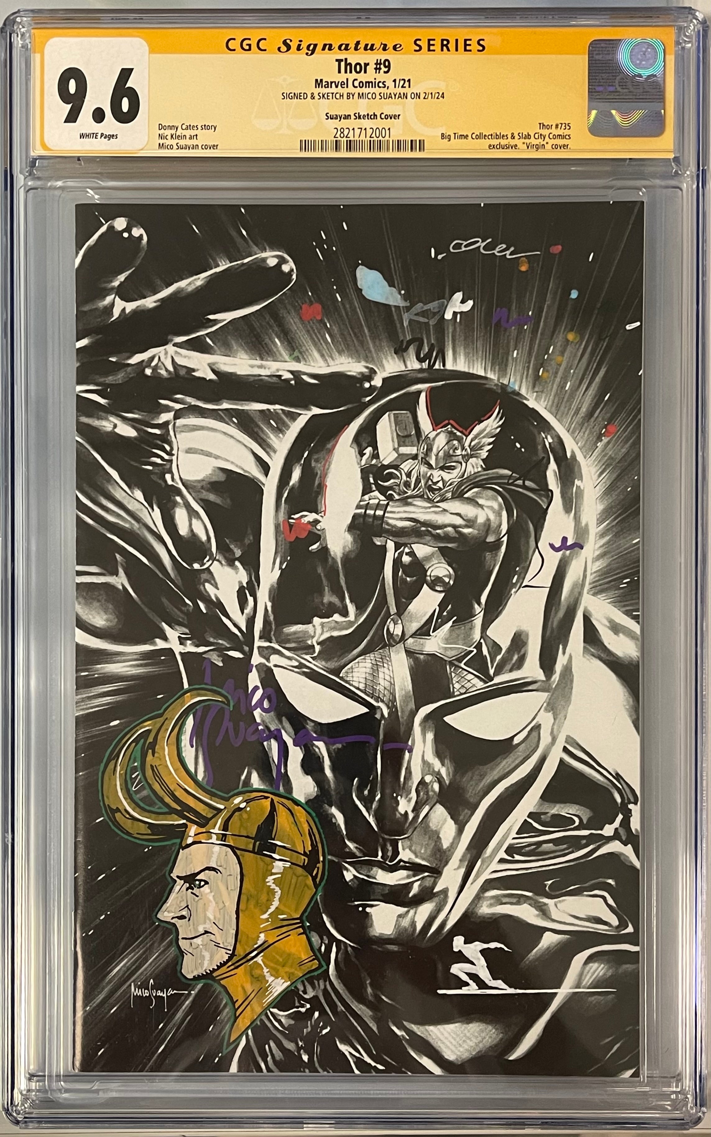 THOR #9 SKETCH VARIANT MICO SUAYAN TESTER BOOK SIGNED W/COLORED LOKI & SILVER SURFER SKETCH CGC 9.6 (IN STOCK) C47