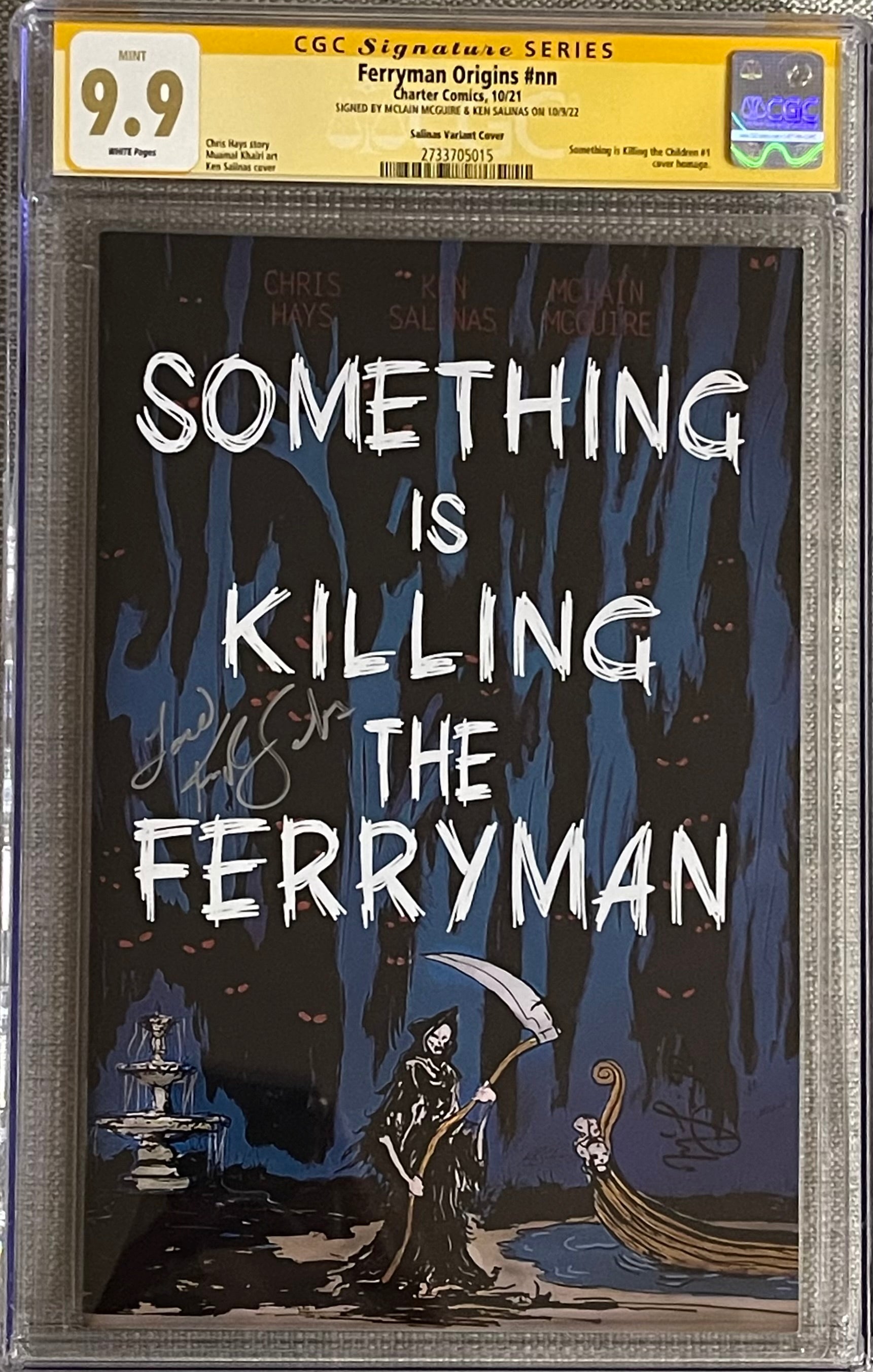 FERRYMAN ORIGINS #1 KEN SALINAS EXCLUSIVE SIGNED BY KEN SALINAS & MCLAIN MCGUIRE CGC 9.9 MINT (C108)