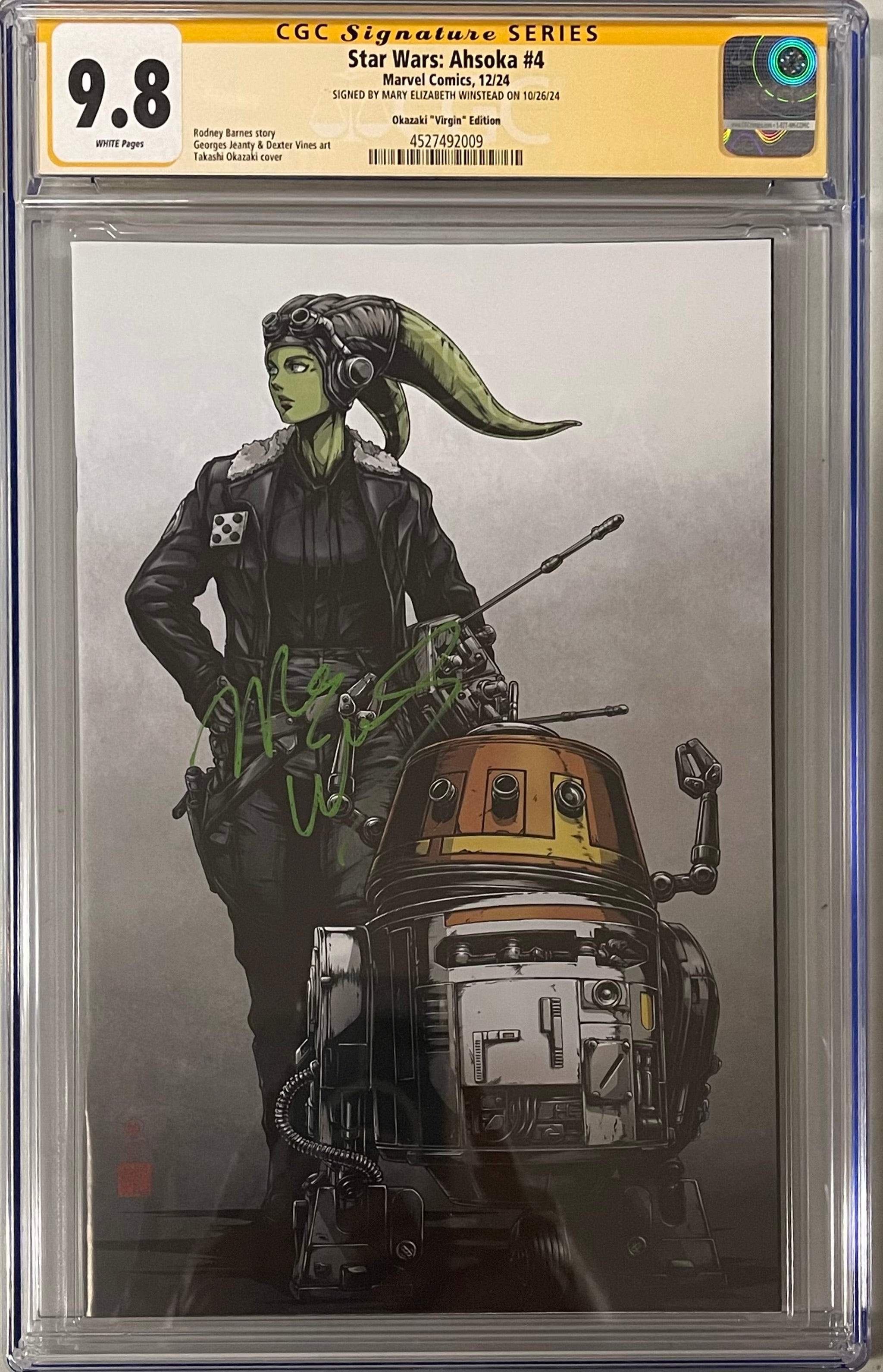 STAR WARS: AHSOKA #4 TAKASHI OKAZAKI LIMITED EDITION EXCLUSIVE VIRGIN VARIANT SIGNED BY MARY ELIZABETH WINSTEAD CGC 9.8 (IN STOCK C56)