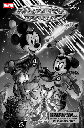 FANTASTIC FOUR #30 CIRO CANGIALOSI BLACK AND WHITE DISNEY WHAT IF? FANTASTIC FOU R HOMAGE VARIANT [DOOM][1:100]-- [Expected In Stock Date : 03-26-25]