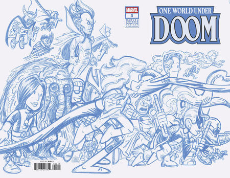 ONE WORLD UNDER DOOM #3 CHRIS GIARRUSSO MARVEL UNIVERSE CONNECTING BLUE LINE SKETCH WRAP VARIANT H[1:50] -- [Expected In Stock Date : 04-23-25 ]